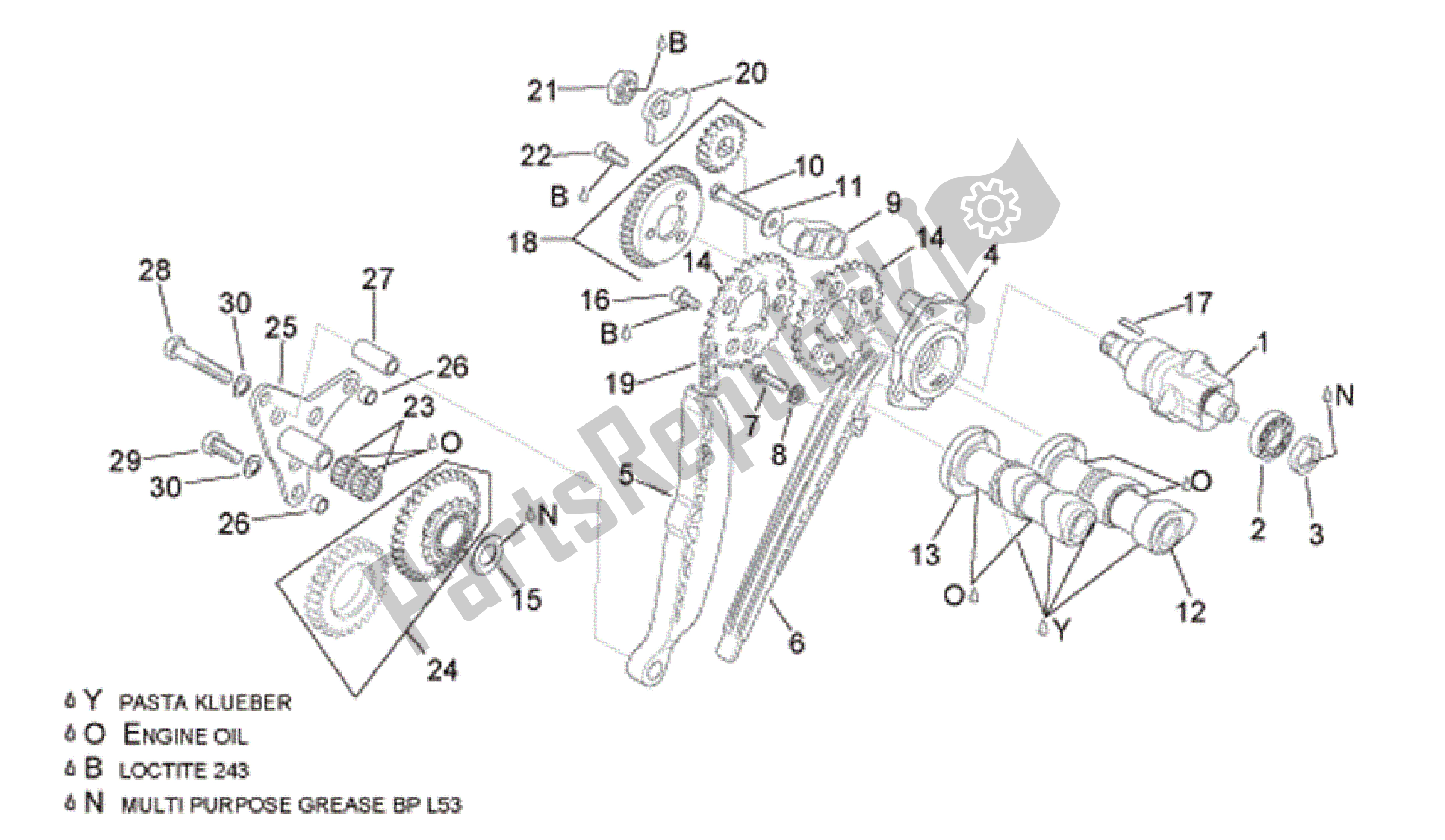 All parts for the Rear Cylinder Timing System of the Aprilia RSV Tuono R 3985 1000 2006 - 2009