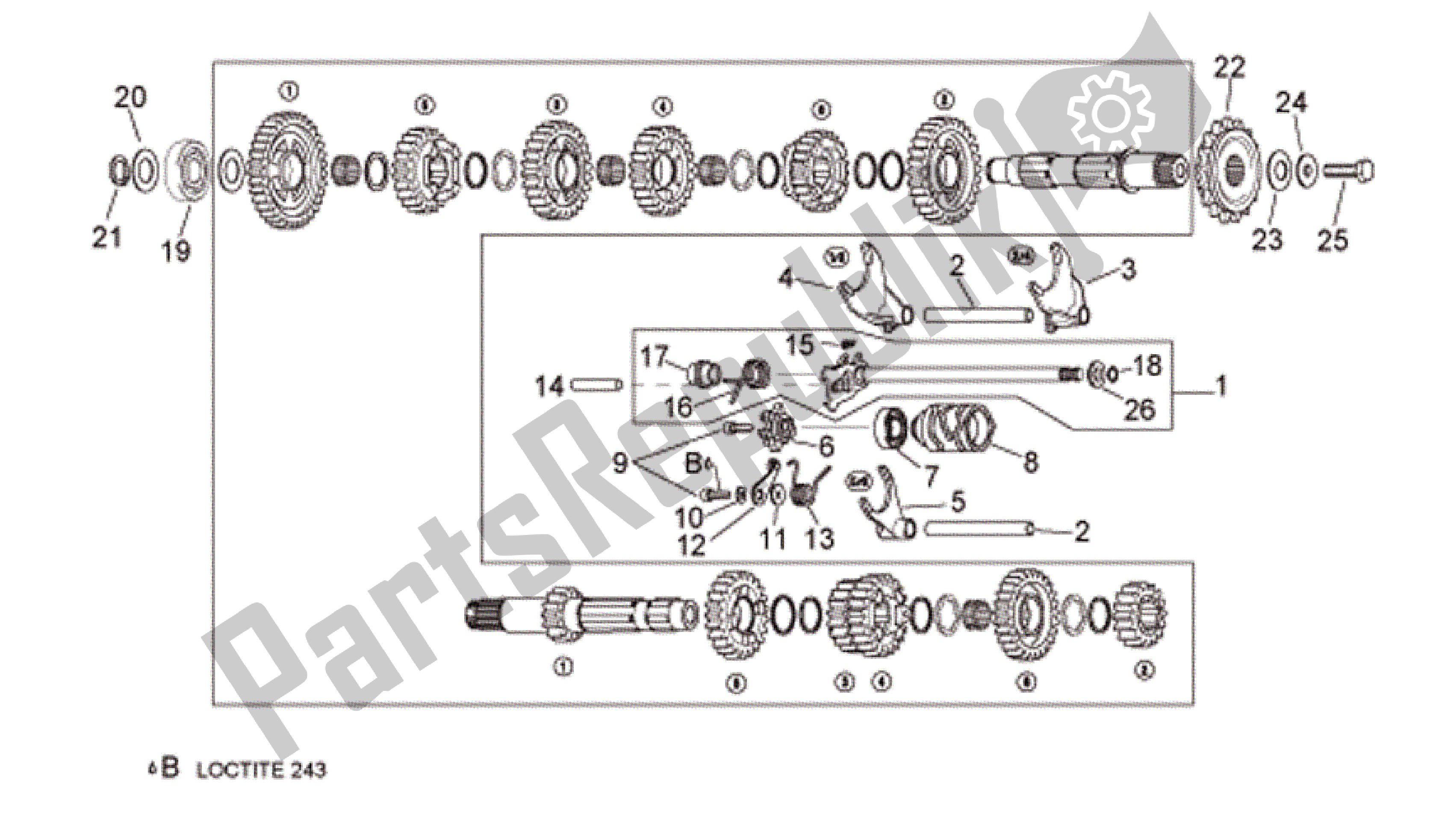 Alle onderdelen voor de Keuze Versnellingsbak van de Aprilia RSV Tuono R 3985 1000 2006 - 2009