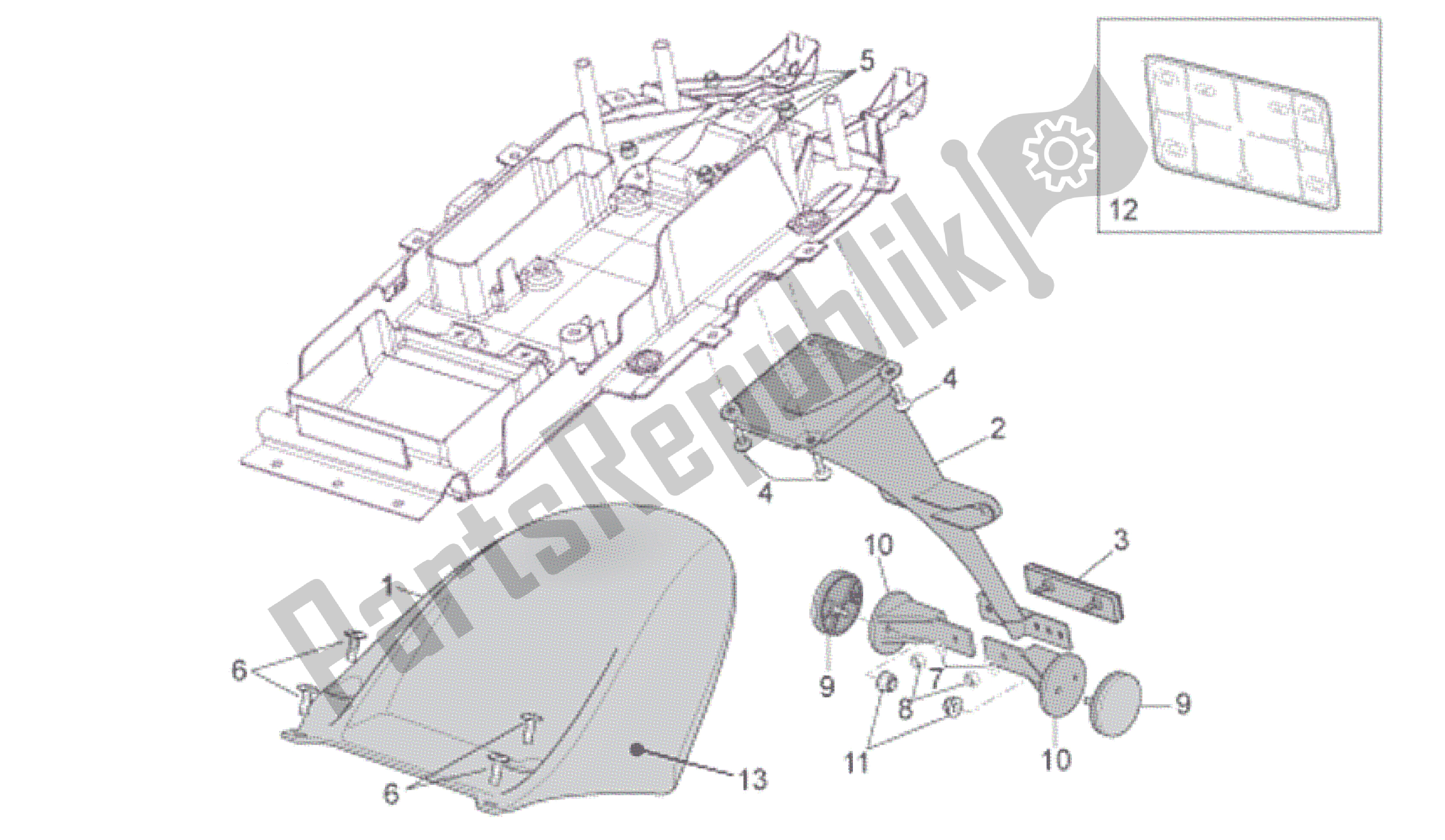 Alle onderdelen voor de Achterspatbord van de Aprilia RSV Tuono R 3985 1000 2006 - 2009