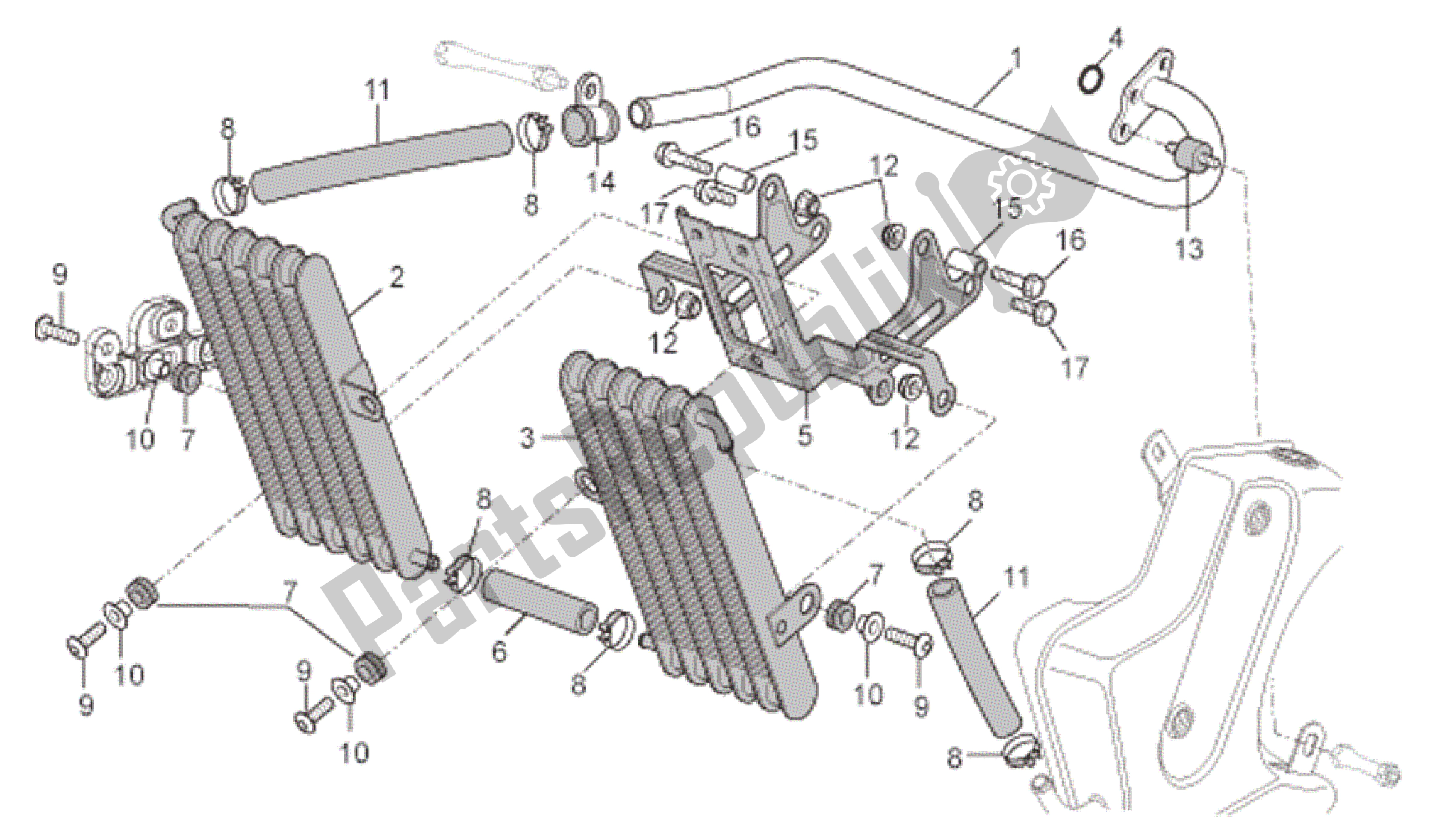 Alle onderdelen voor de Olie Radiator van de Aprilia RSV Tuono R 3985 1000 2006 - 2009