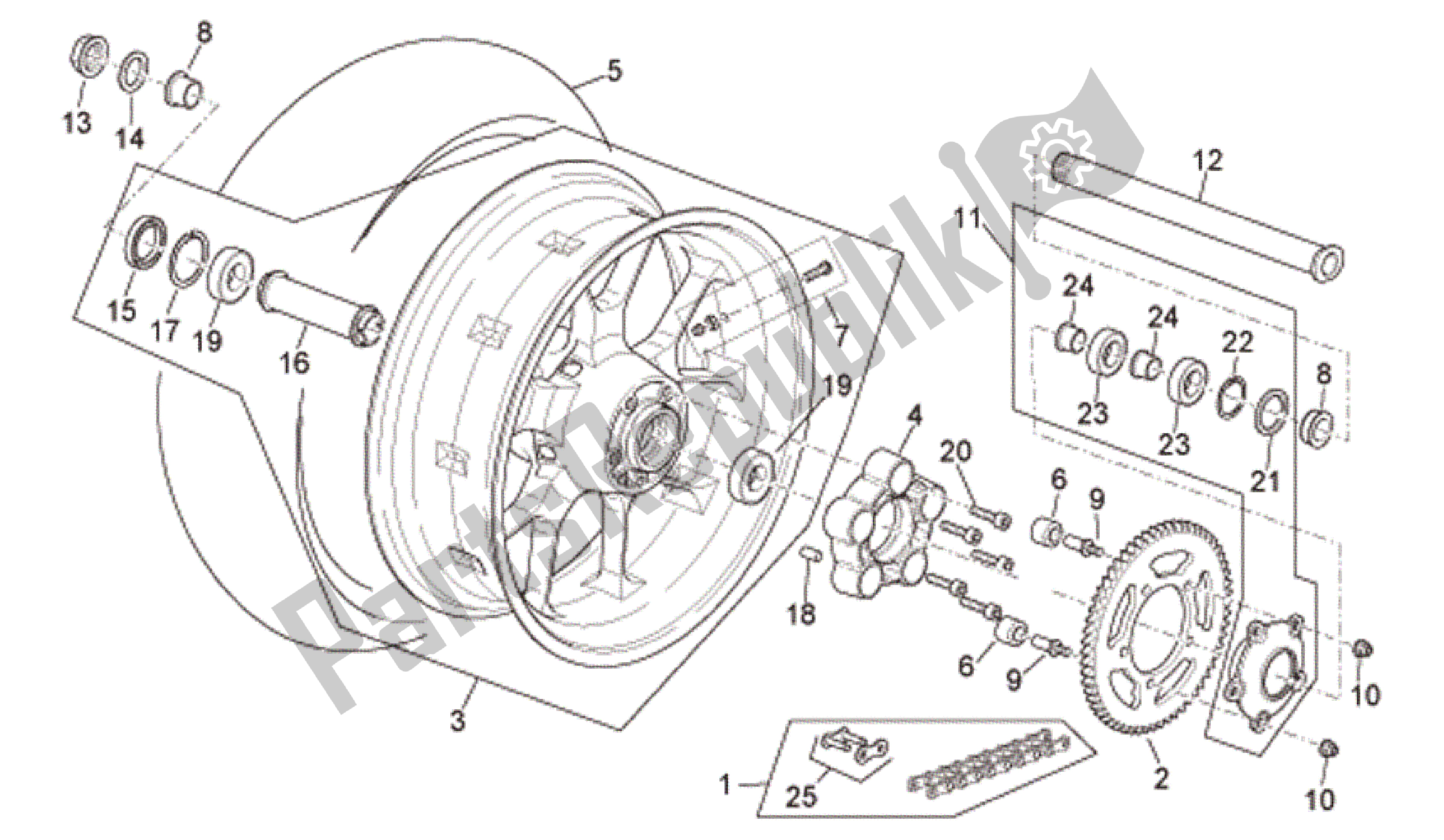 All parts for the Rear Wheel R Version of the Aprilia RSV Tuono R 3985 1000 2006 - 2009