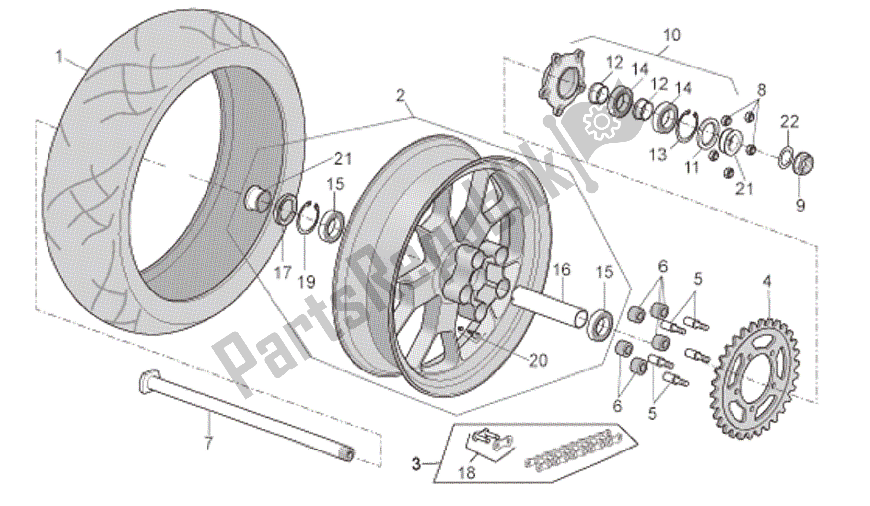 All parts for the Rear Wheel Factory of the Aprilia RSV Tuono R 3985 1000 2006 - 2009