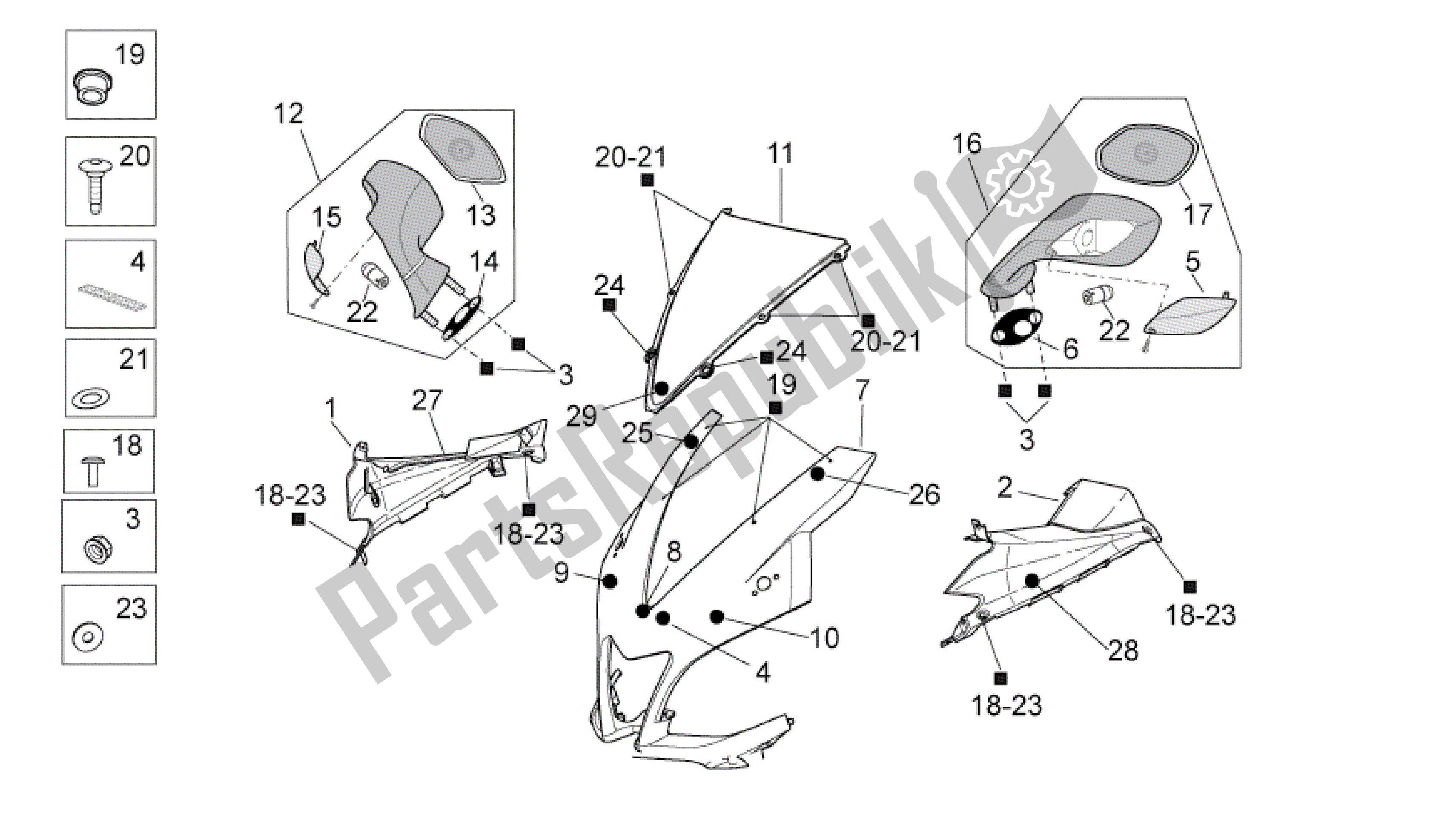 All parts for the Front Body I of the Aprilia RSV4 Aprc Factory ABS 3986 1000 2013