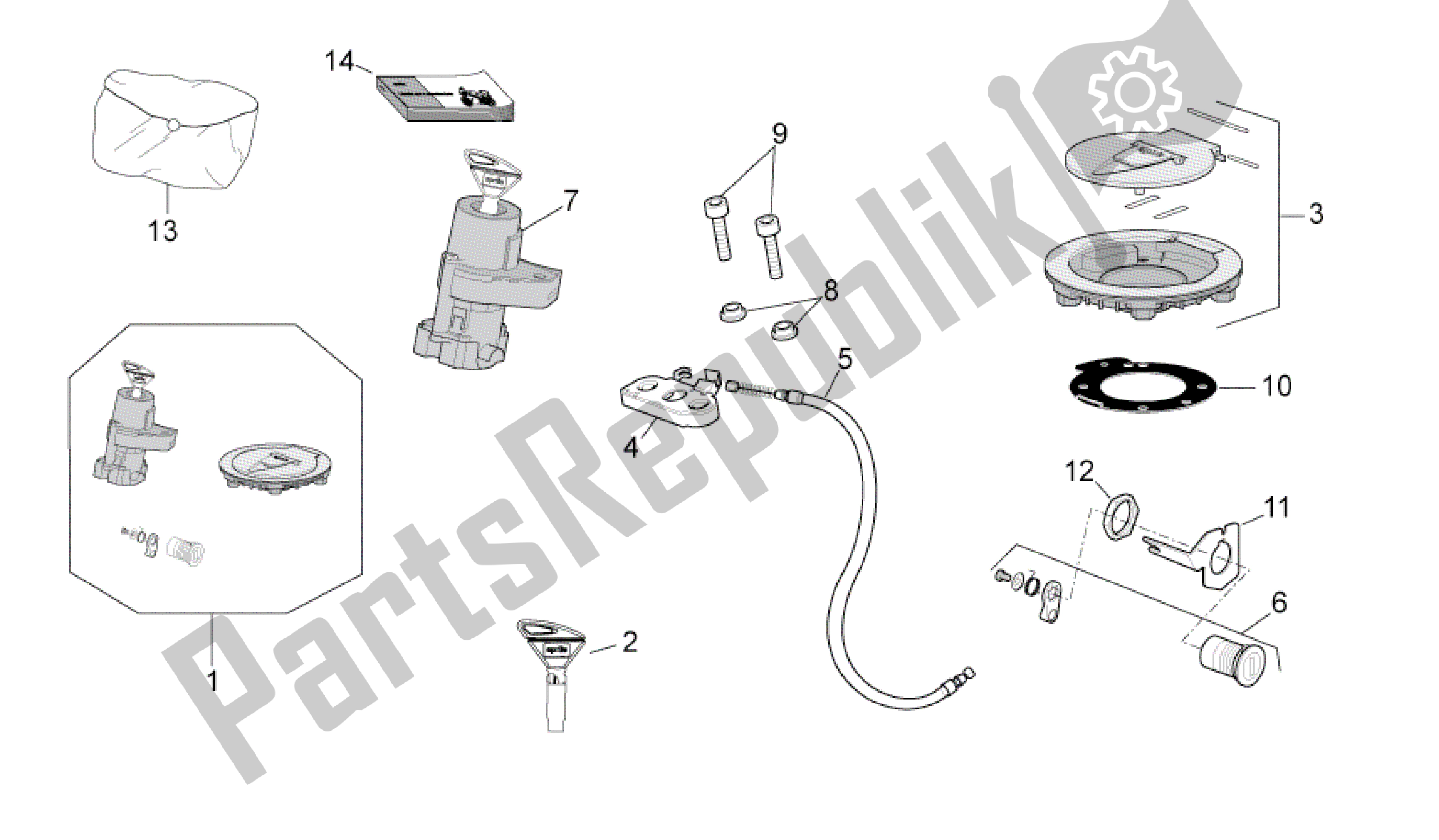 All parts for the Lock Hardware Kit of the Aprilia RSV4 Aprc Factory ABS 3986 1000 2013