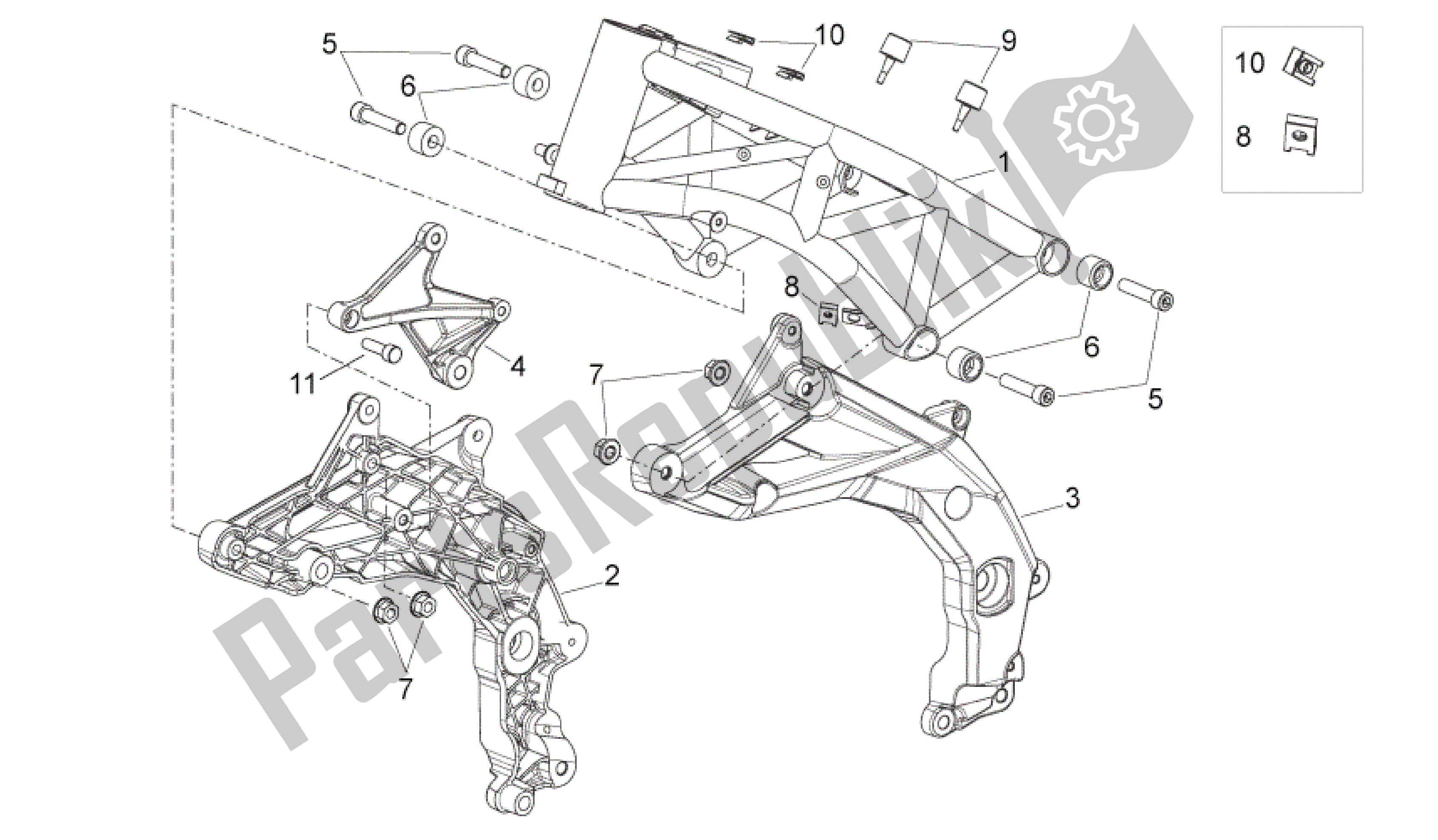 Todas as partes de Quadro I do Aprilia Shiver 750 2007 - 2009