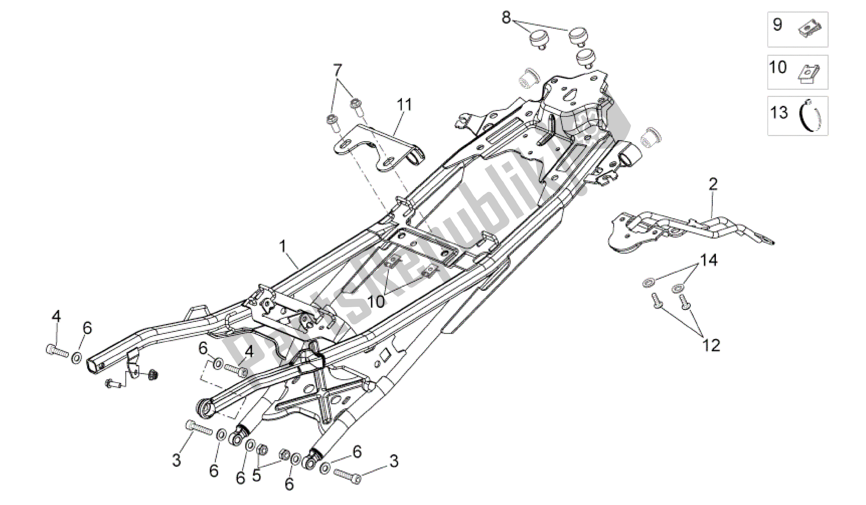 Tutte le parti per il Supporto Per Sella del Aprilia Shiver 750 2007 - 2009