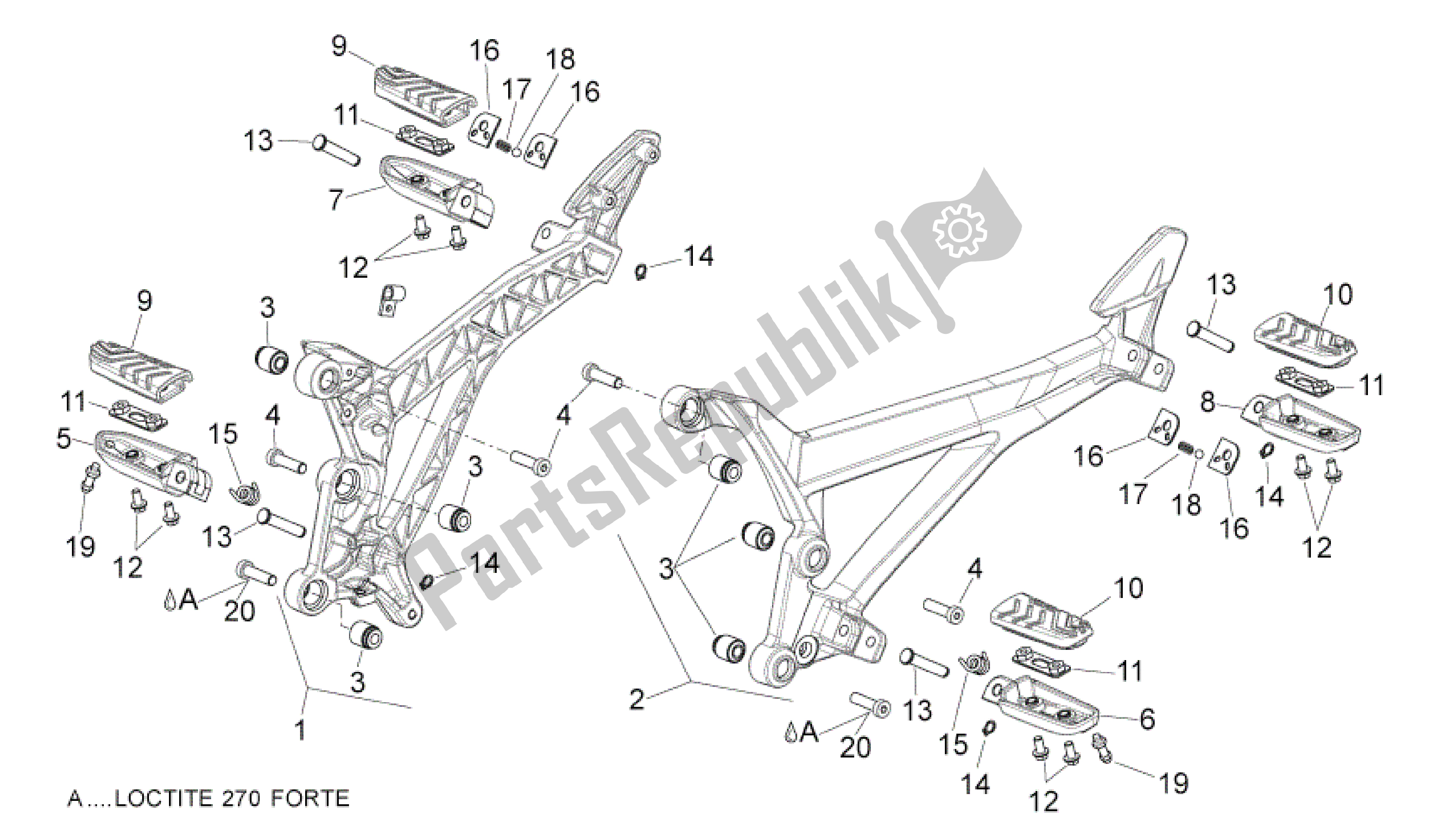 All parts for the Foot Rests of the Aprilia Shiver 750 2007 - 2009