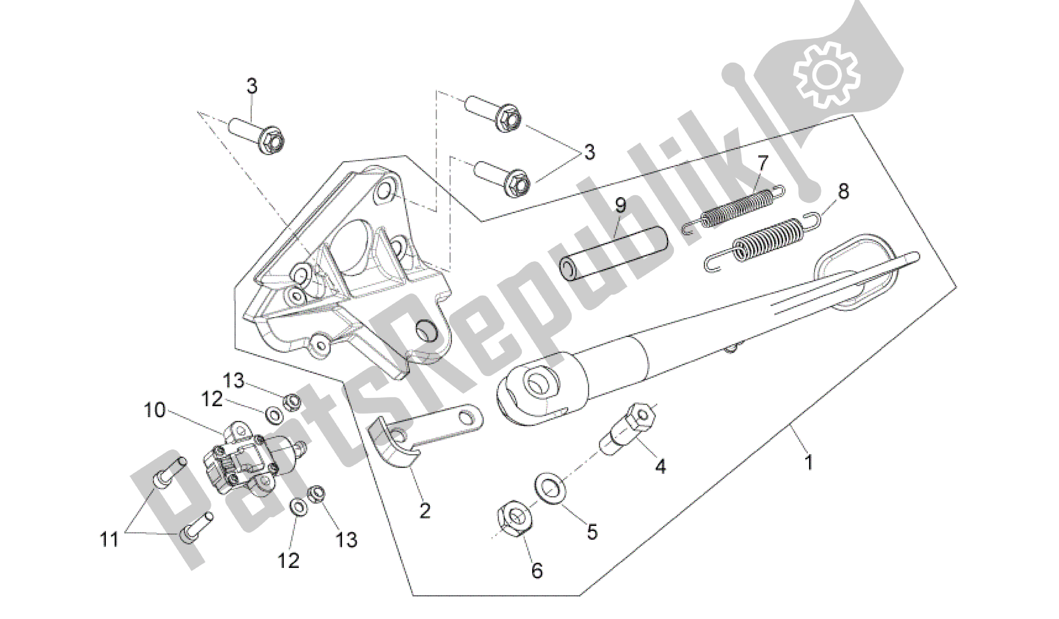 All parts for the Central Stand of the Aprilia Shiver 750 2007 - 2009