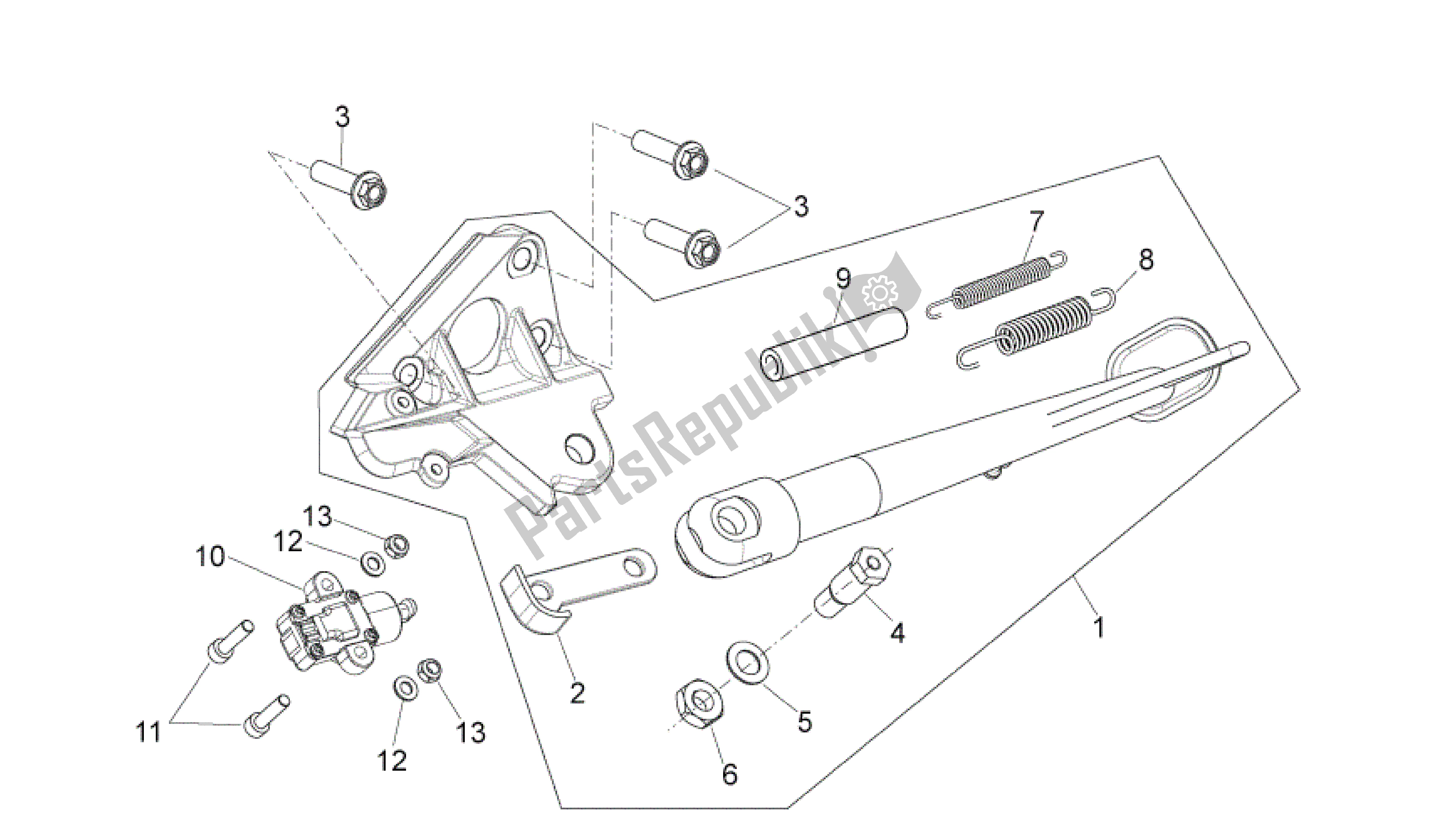 All parts for the Central Stand of the Aprilia Shiver 750 2007 - 2009