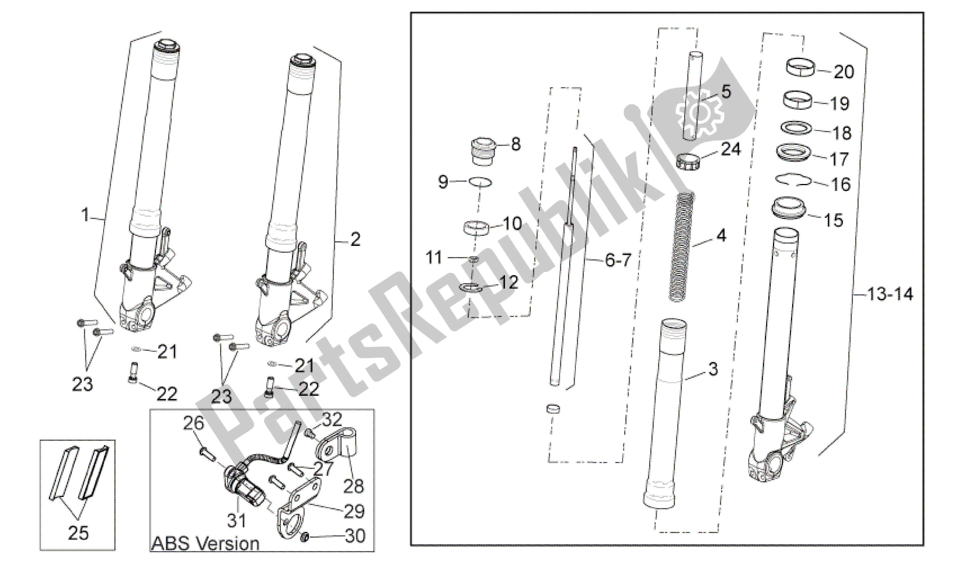 All parts for the Front Fork of the Aprilia Shiver 750 2007 - 2009