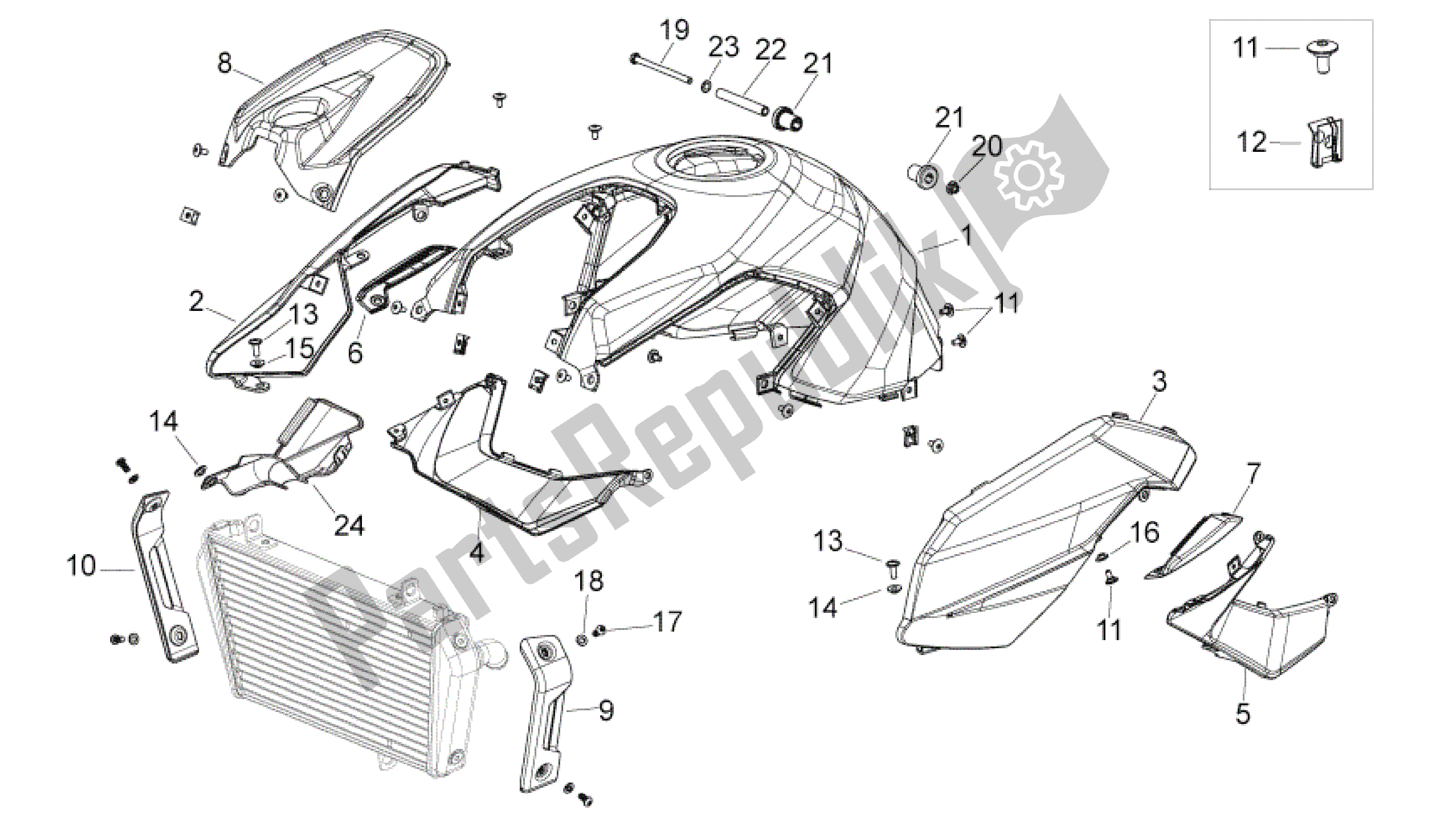 Tutte le parti per il Corpo Centrale del Aprilia Shiver 750 2007 - 2009