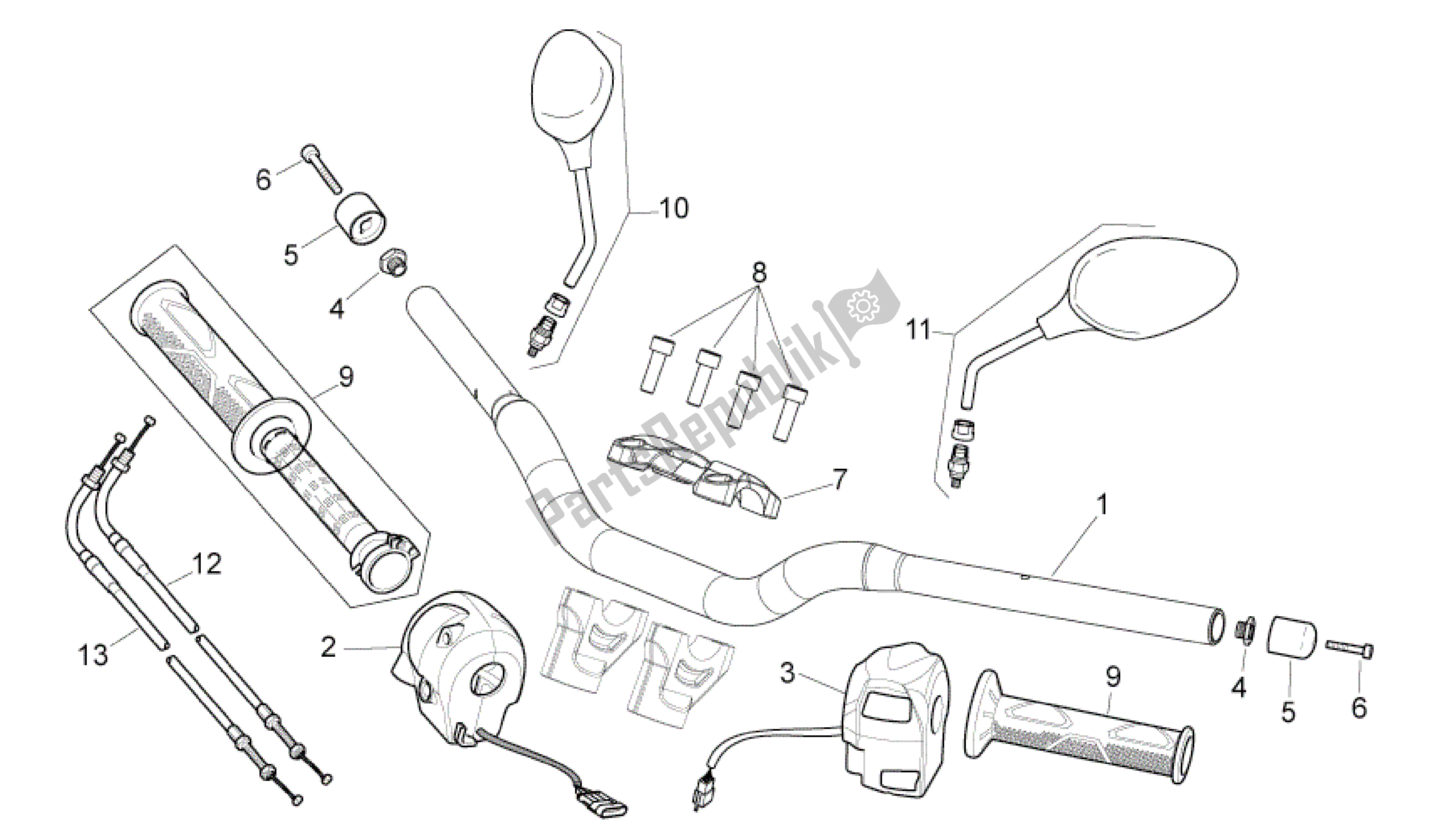 Alle onderdelen voor de Stuur - Controles van de Aprilia Shiver 750 2007 - 2009
