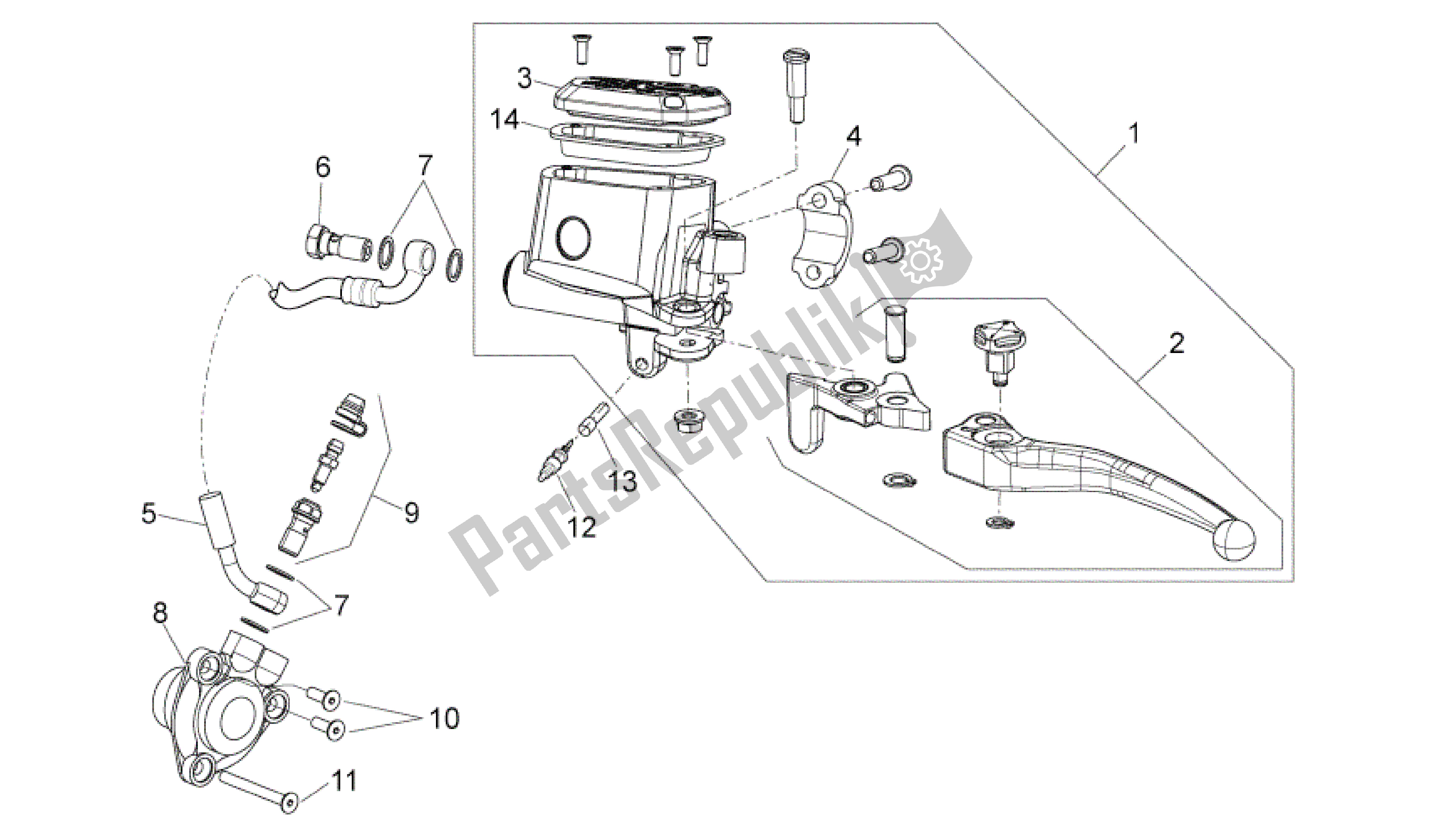 All parts for the Clutch Pump of the Aprilia Shiver 750 2007 - 2009