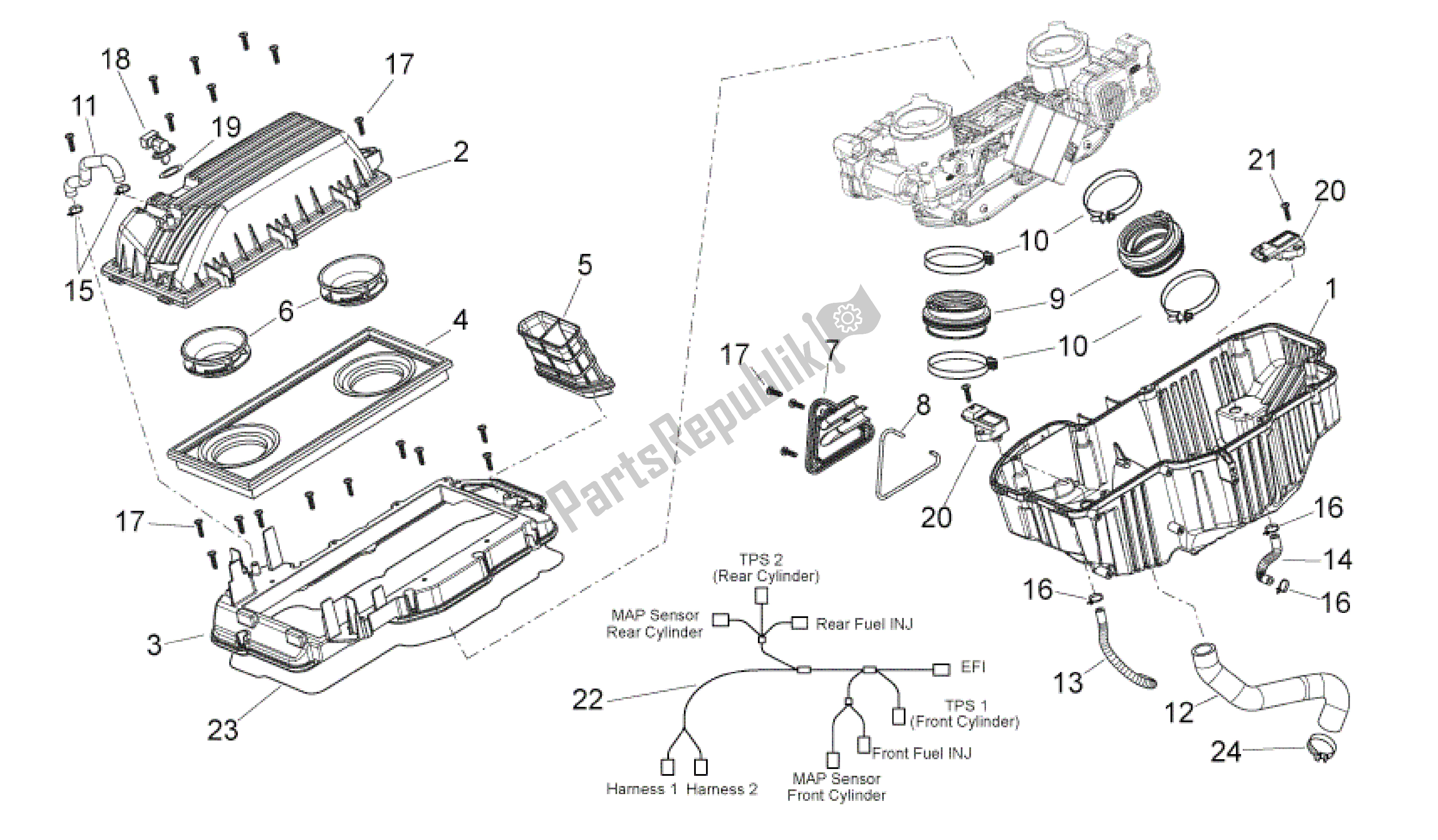 All parts for the Air Box of the Aprilia Shiver 750 2007 - 2009