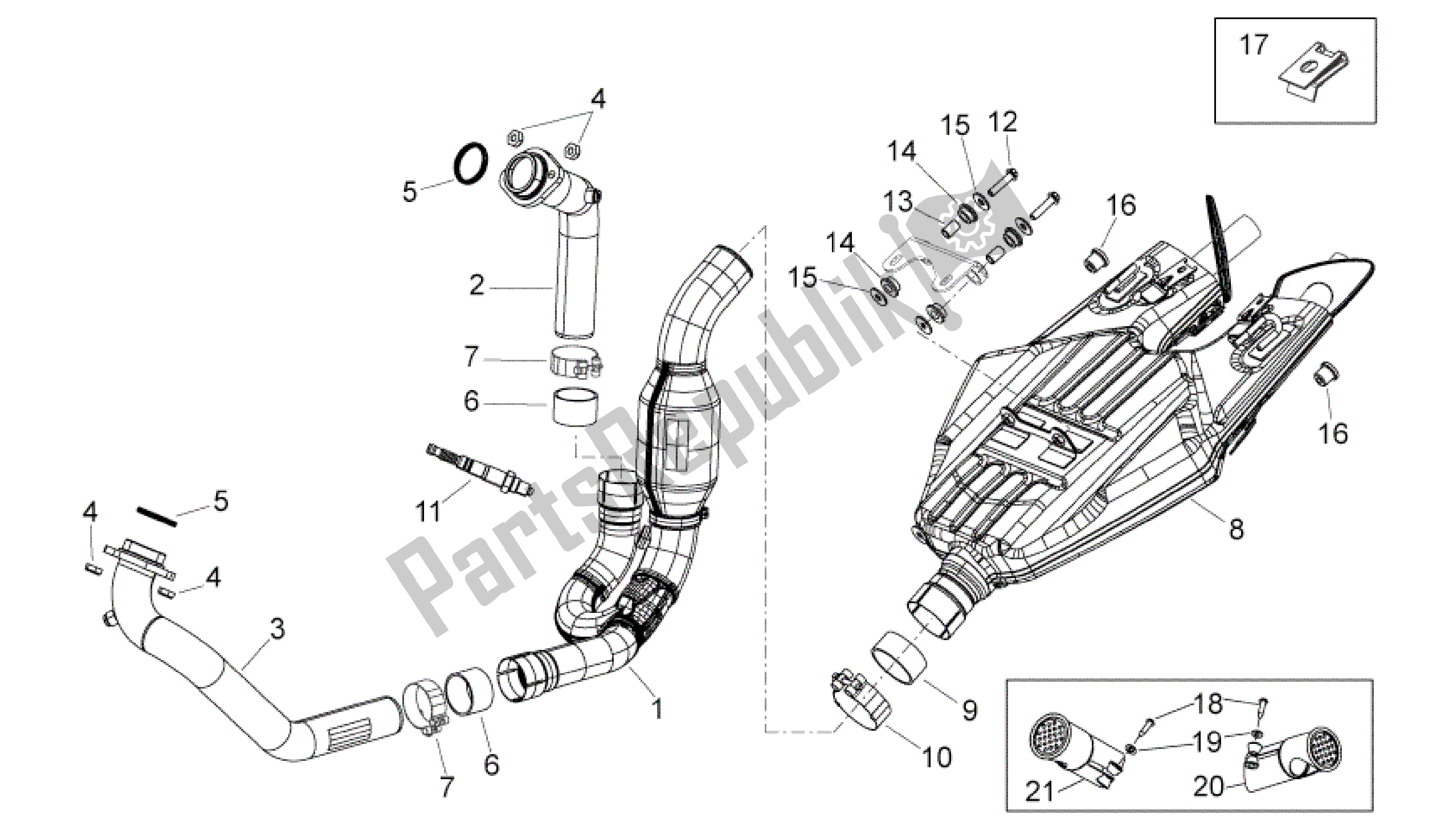 Alle onderdelen voor de Uitlaateenheid van de Aprilia Shiver 750 2007 - 2009