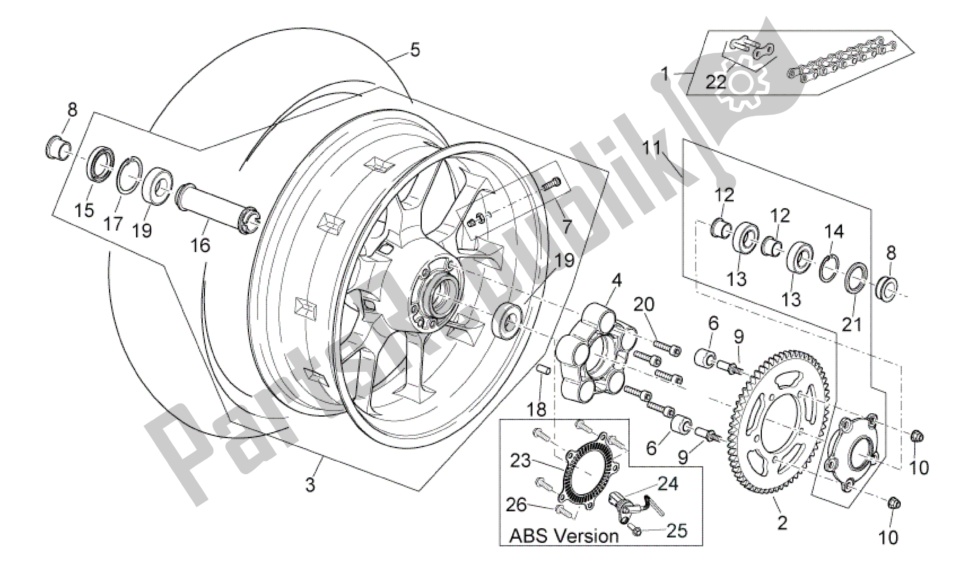 Tutte le parti per il Ruota Posteriore del Aprilia Shiver 750 2007 - 2009