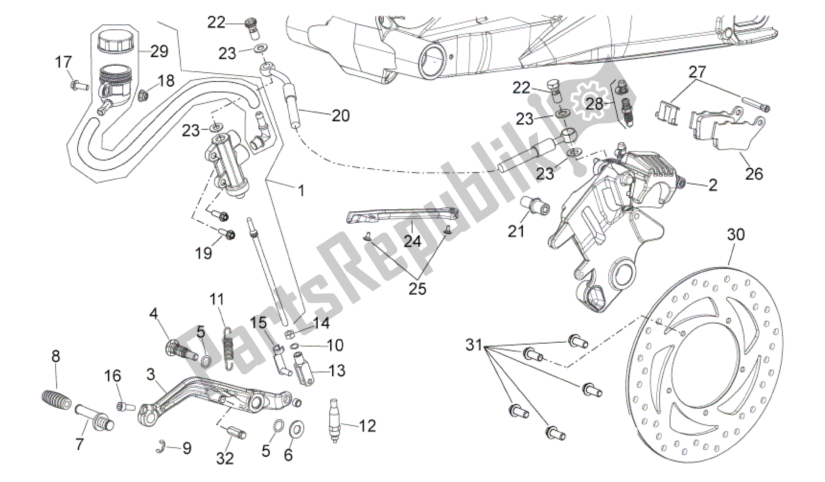 Alle onderdelen voor de Achter Remsysteem van de Aprilia Shiver 750 2007 - 2009