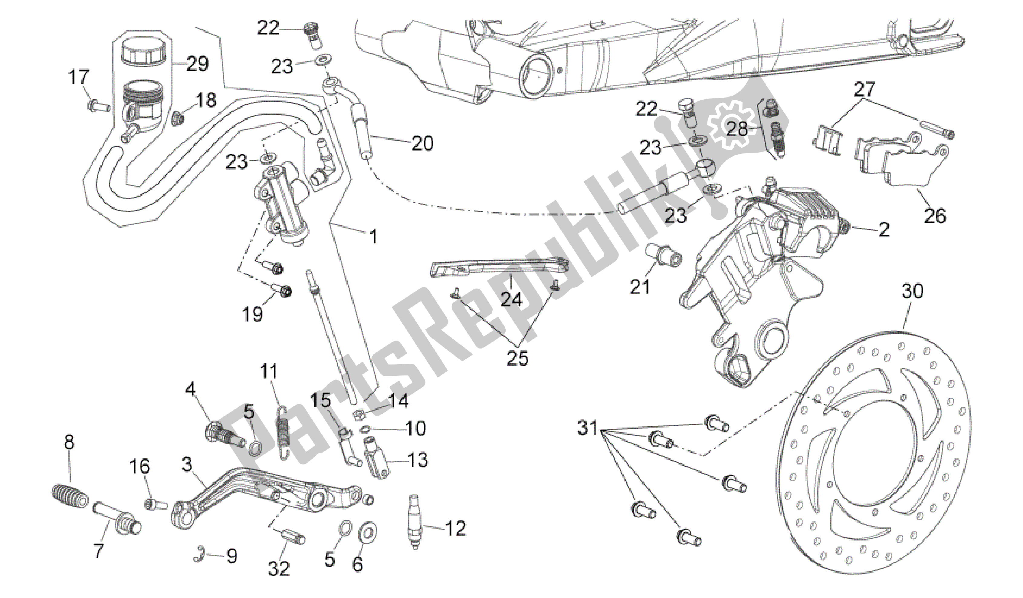 All parts for the Rear Brake System of the Aprilia Shiver 750 2007 - 2009