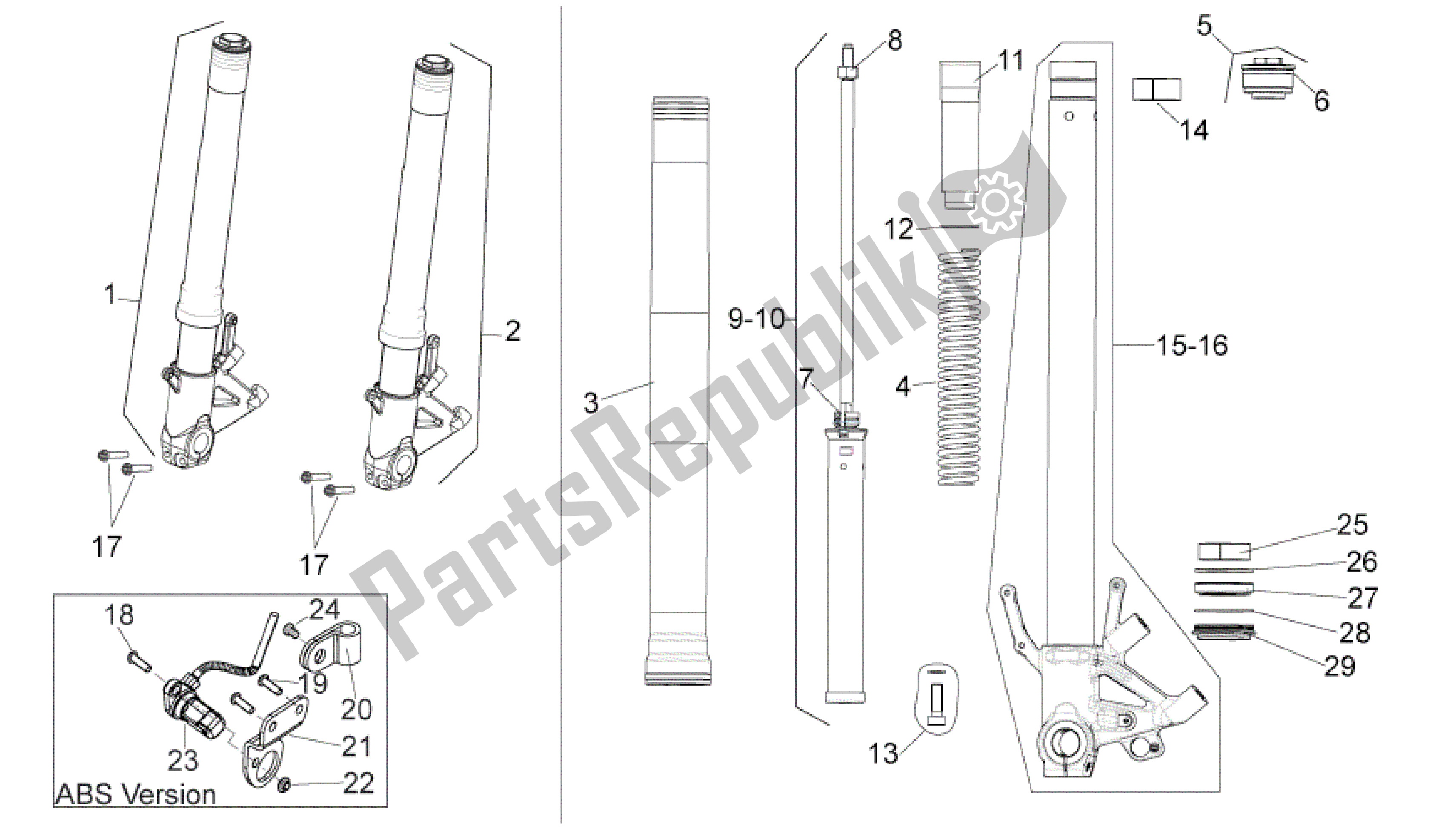 All parts for the Fron Fork Ii of the Aprilia Shiver 750 2007 - 2009