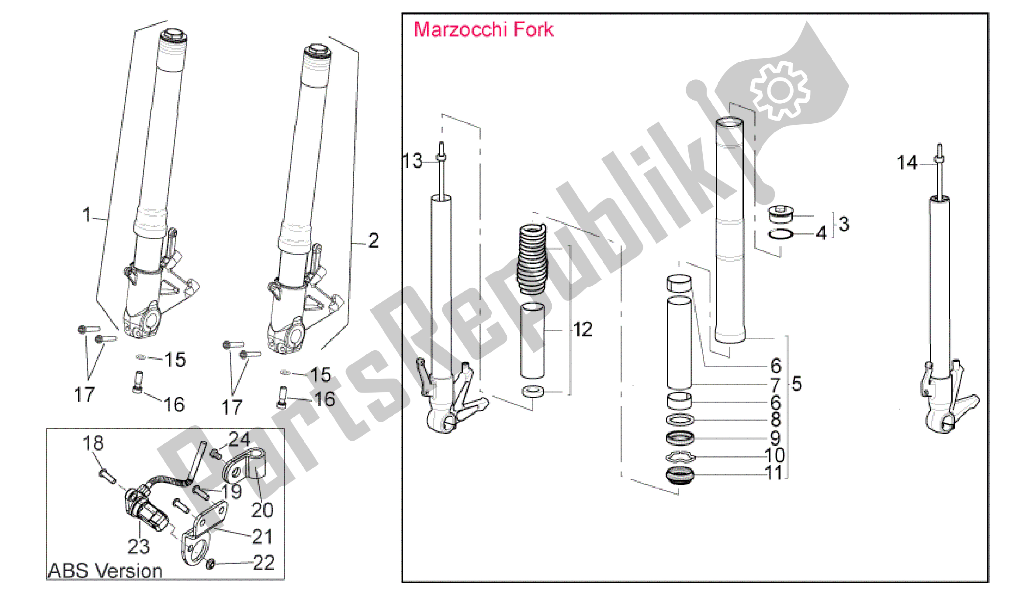 All parts for the Front Fork Iii of the Aprilia Shiver 750 2007 - 2009