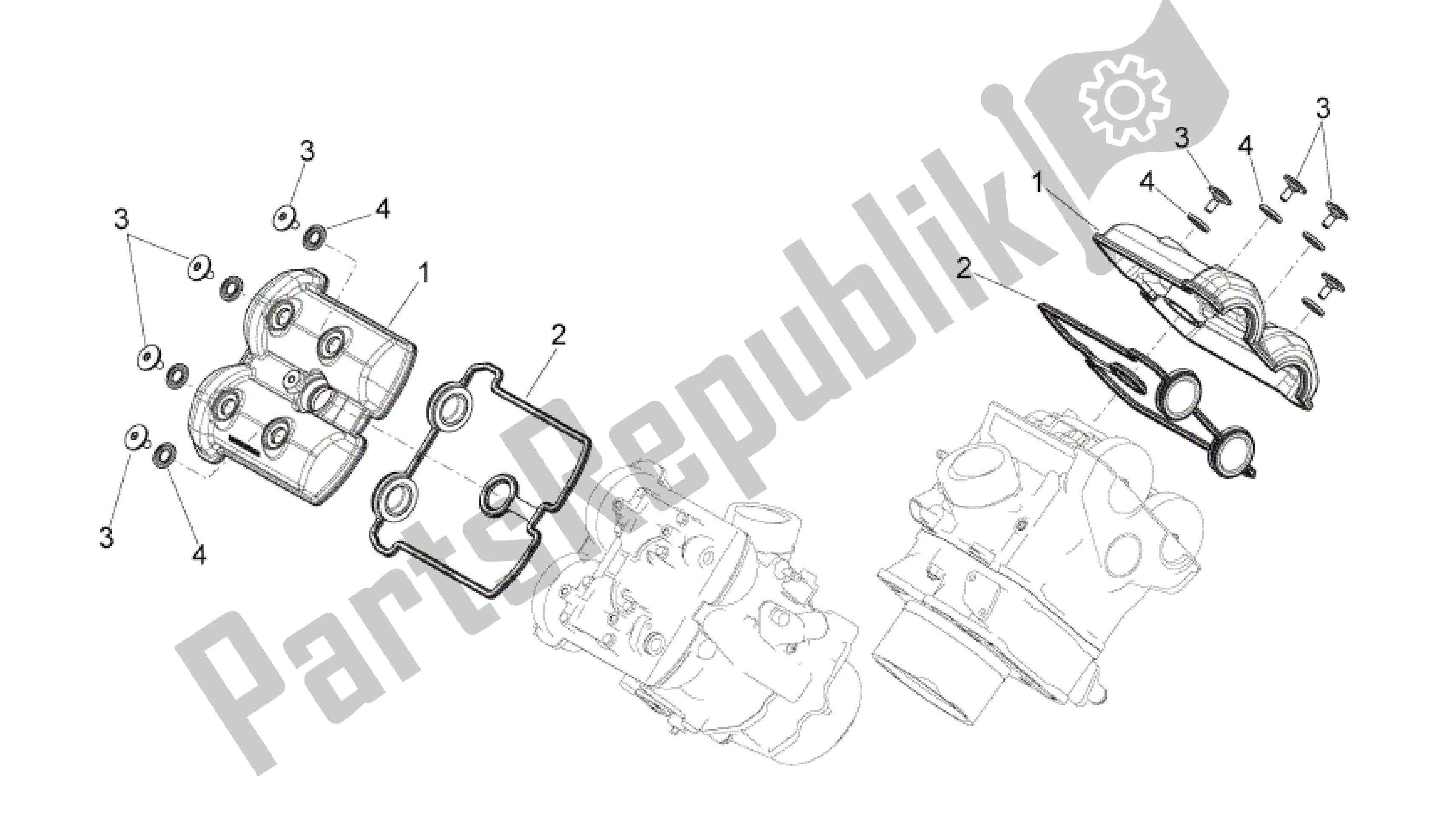 All parts for the Valves Cover of the Aprilia Shiver 750 2007 - 2009