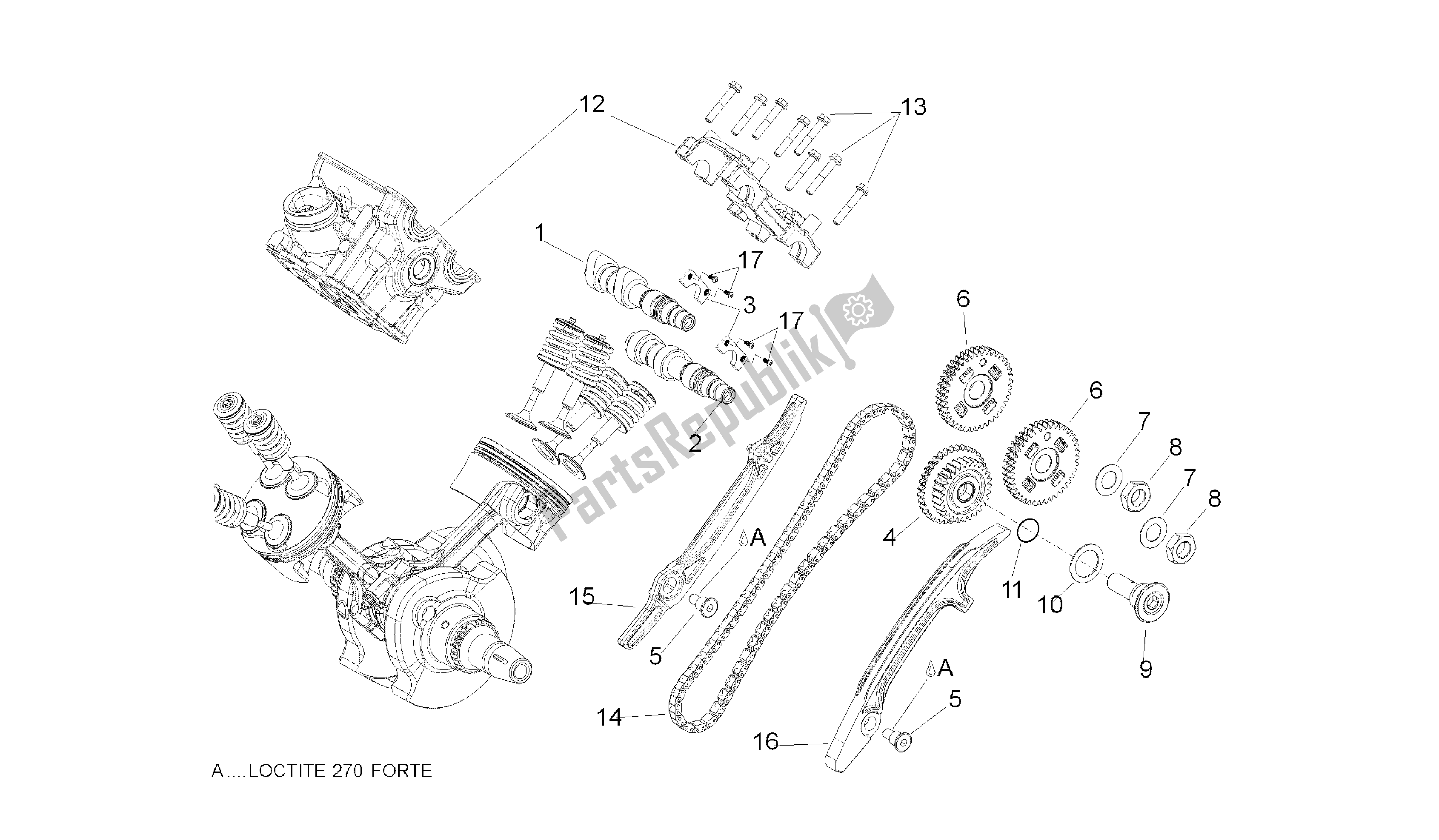 All parts for the Rear Cylinder Timing System of the Aprilia Shiver 750 2007 - 2009
