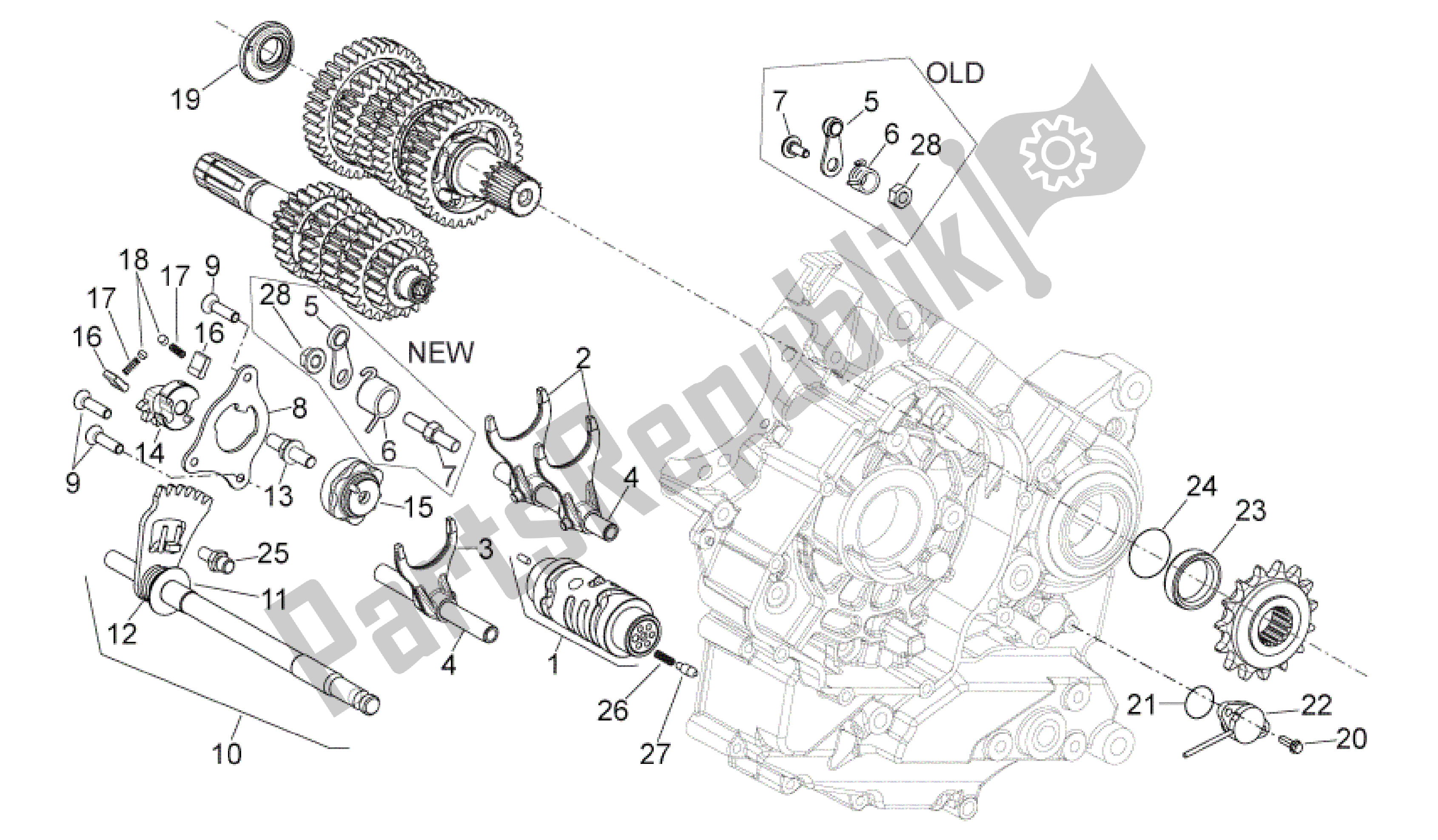 Alle onderdelen voor de Keuze Versnellingsbak van de Aprilia Shiver 750 2007 - 2009