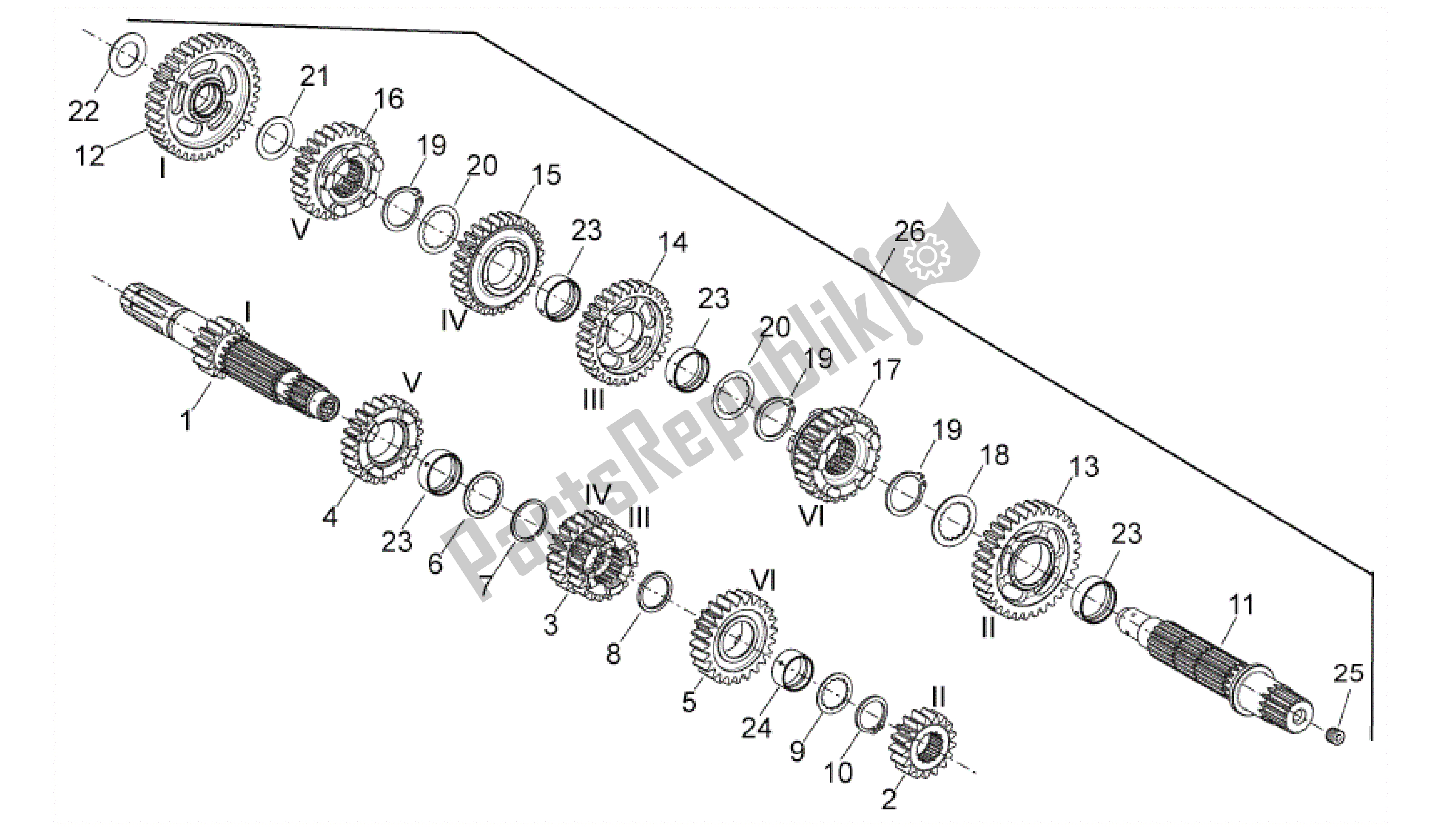 All parts for the Gear Box of the Aprilia Shiver 750 2007 - 2009