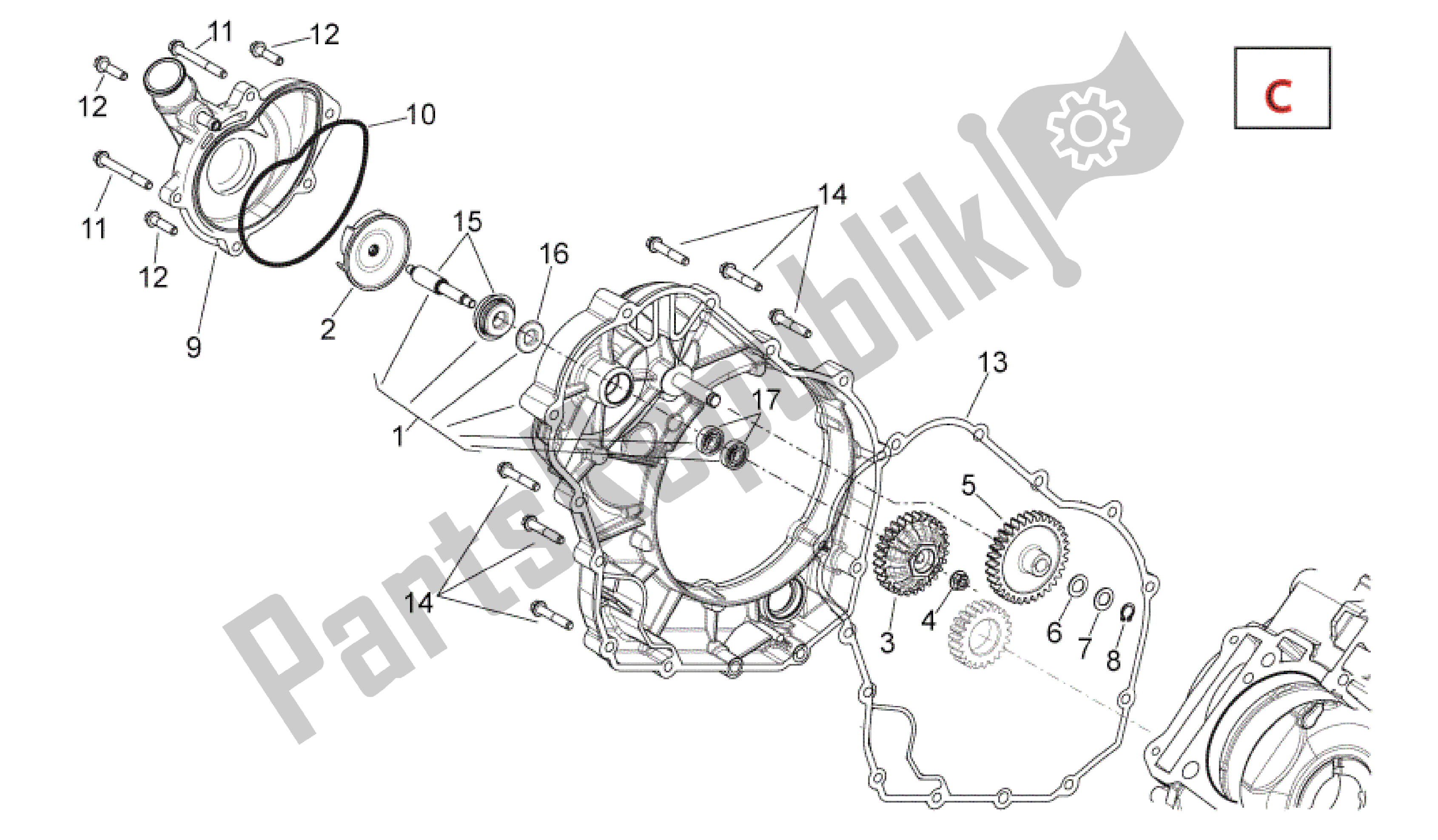 All parts for the Water Pump of the Aprilia Shiver 750 2007 - 2009