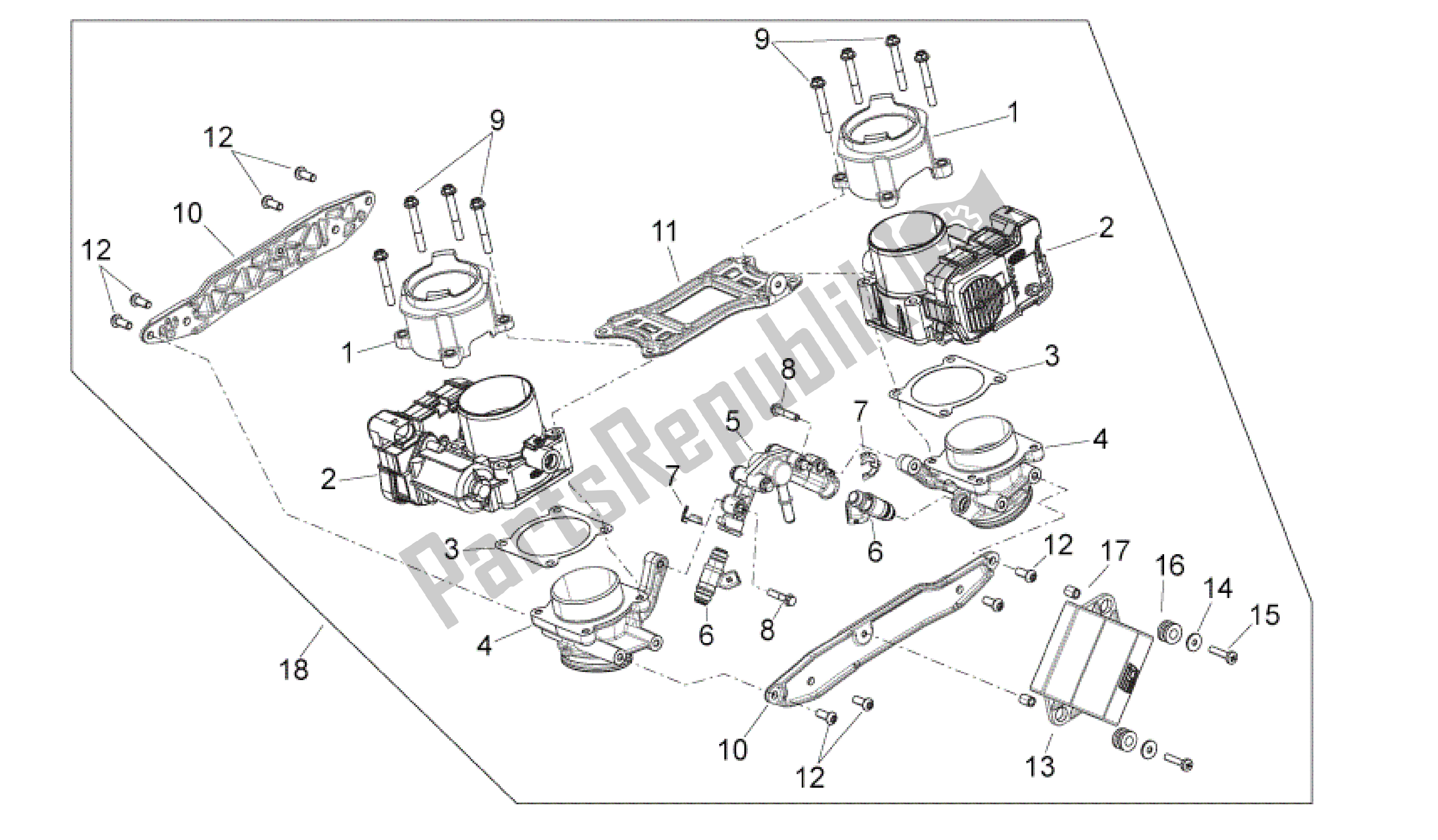 All parts for the Throttle Body of the Aprilia Shiver 750 2007 - 2009