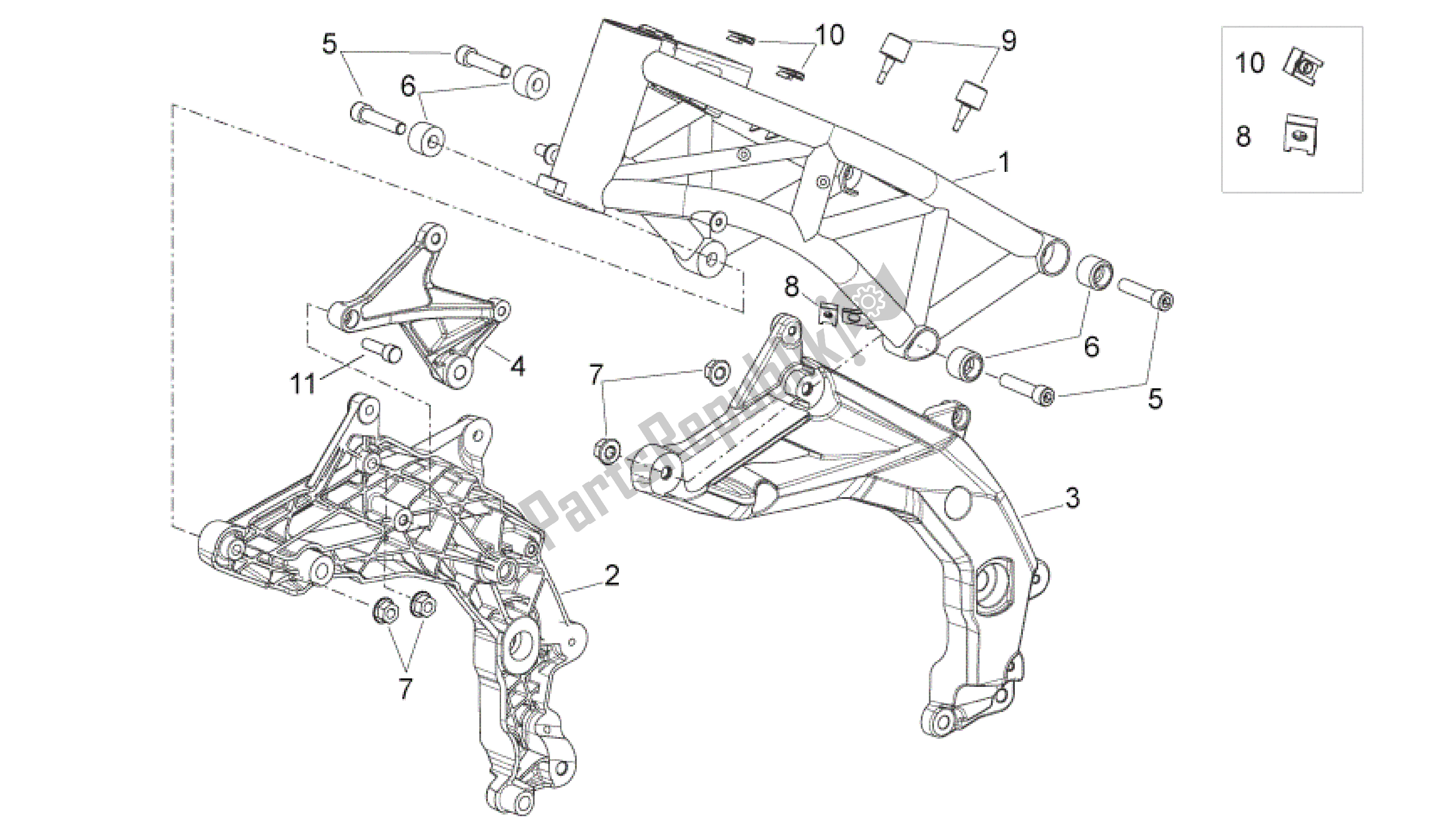 Tutte le parti per il Frame I del Aprilia Shiver 750 2007 - 2009