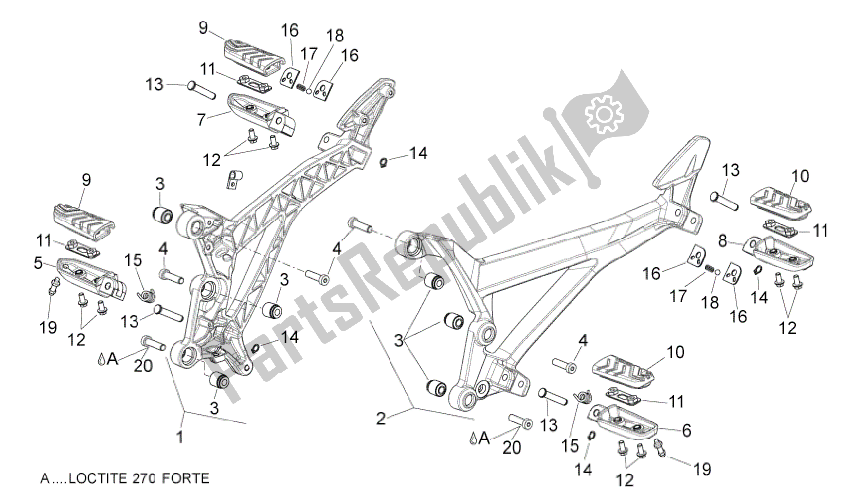 All parts for the Foot Rests of the Aprilia Shiver 750 2007 - 2009