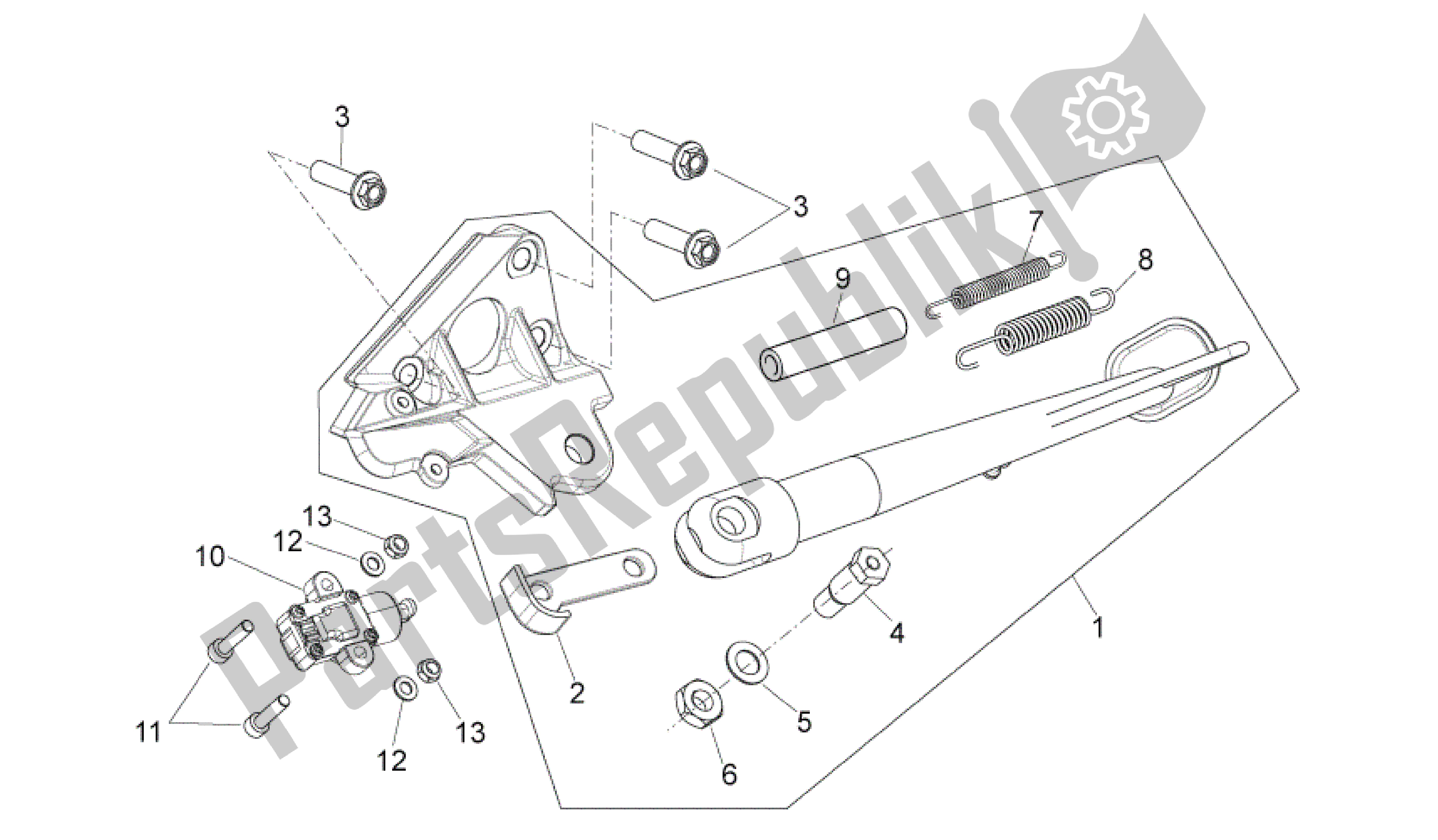 Alle onderdelen voor de Centrale Standaard van de Aprilia Shiver 750 2007 - 2009
