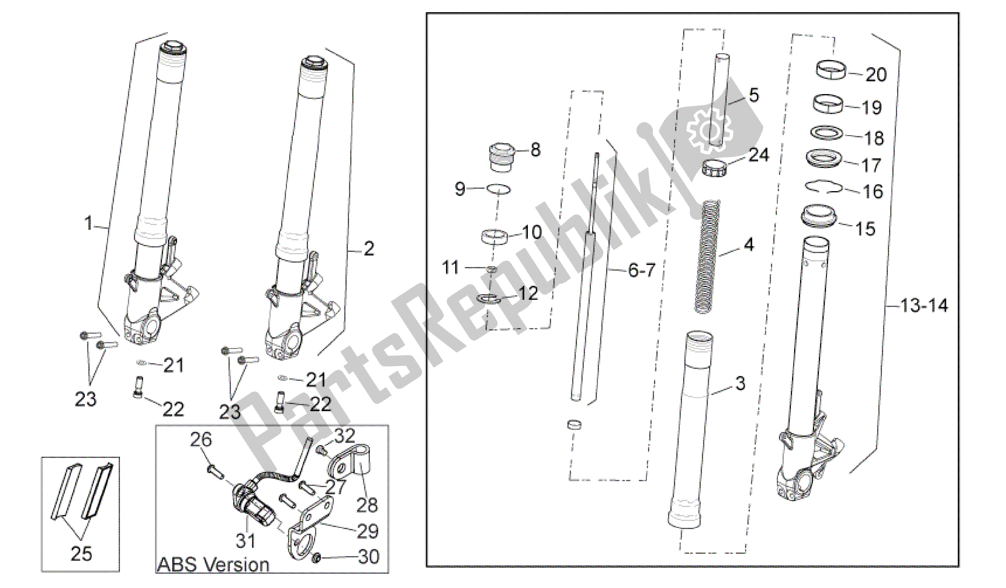 Todas as partes de Garfo Dianteiro do Aprilia Shiver 750 2007 - 2009