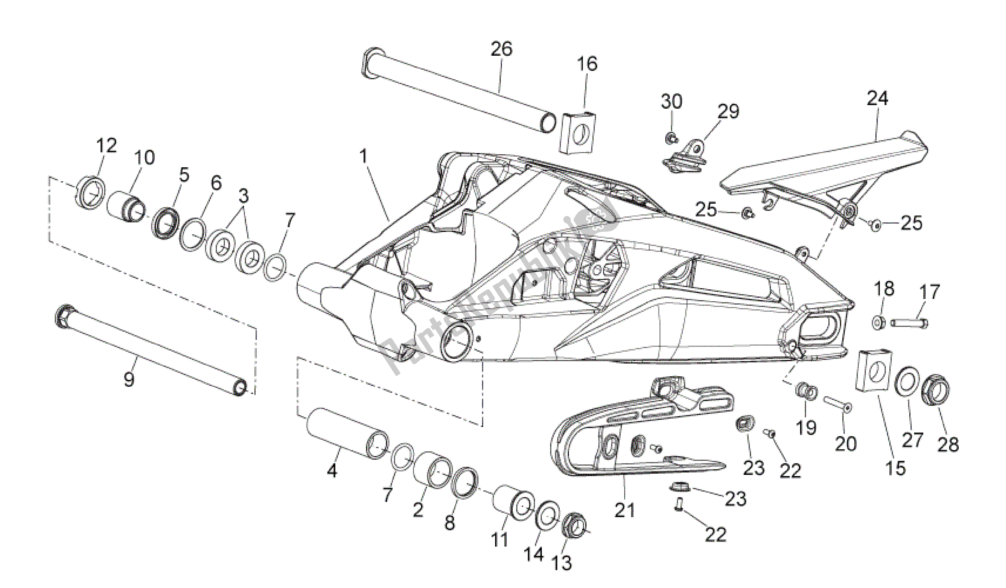 Alle onderdelen voor de Zwenkarm van de Aprilia Shiver 750 2007 - 2009