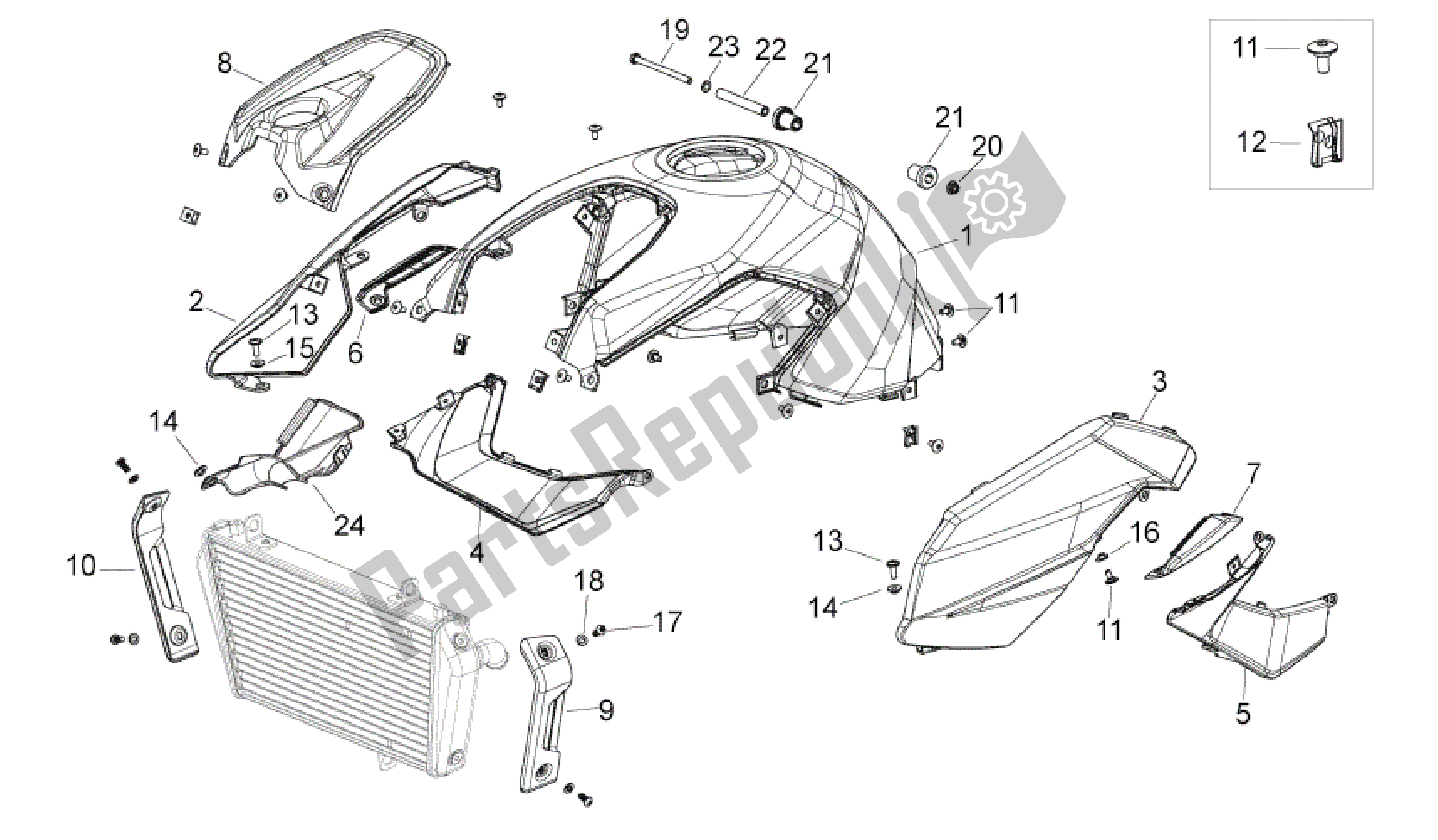 Todas las partes para Cuerpo Central de Aprilia Shiver 750 2007 - 2009