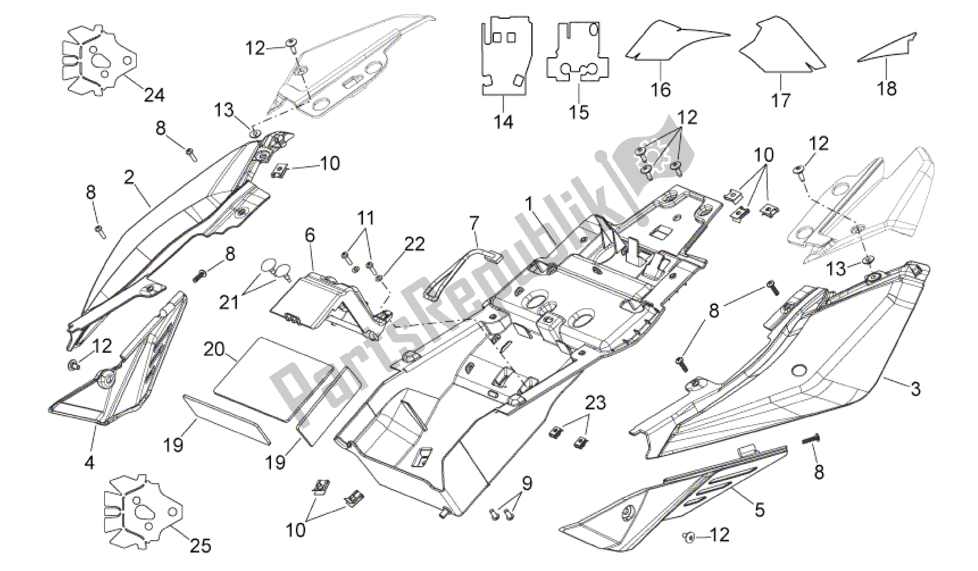 Alle Teile für das Hinterer Körper I des Aprilia Shiver 750 2007 - 2009