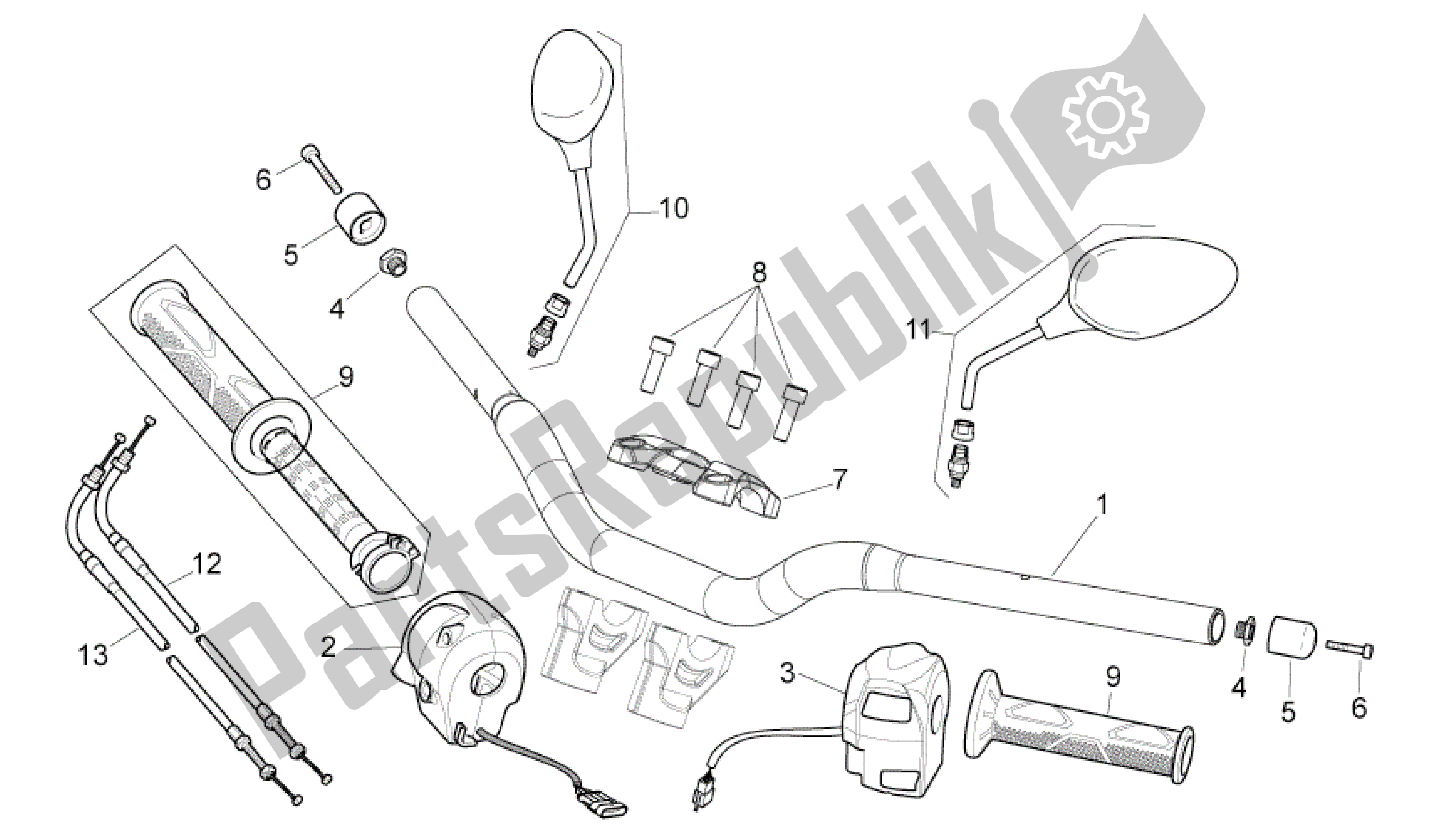 Alle onderdelen voor de Stuur - Controles van de Aprilia Shiver 750 2007 - 2009