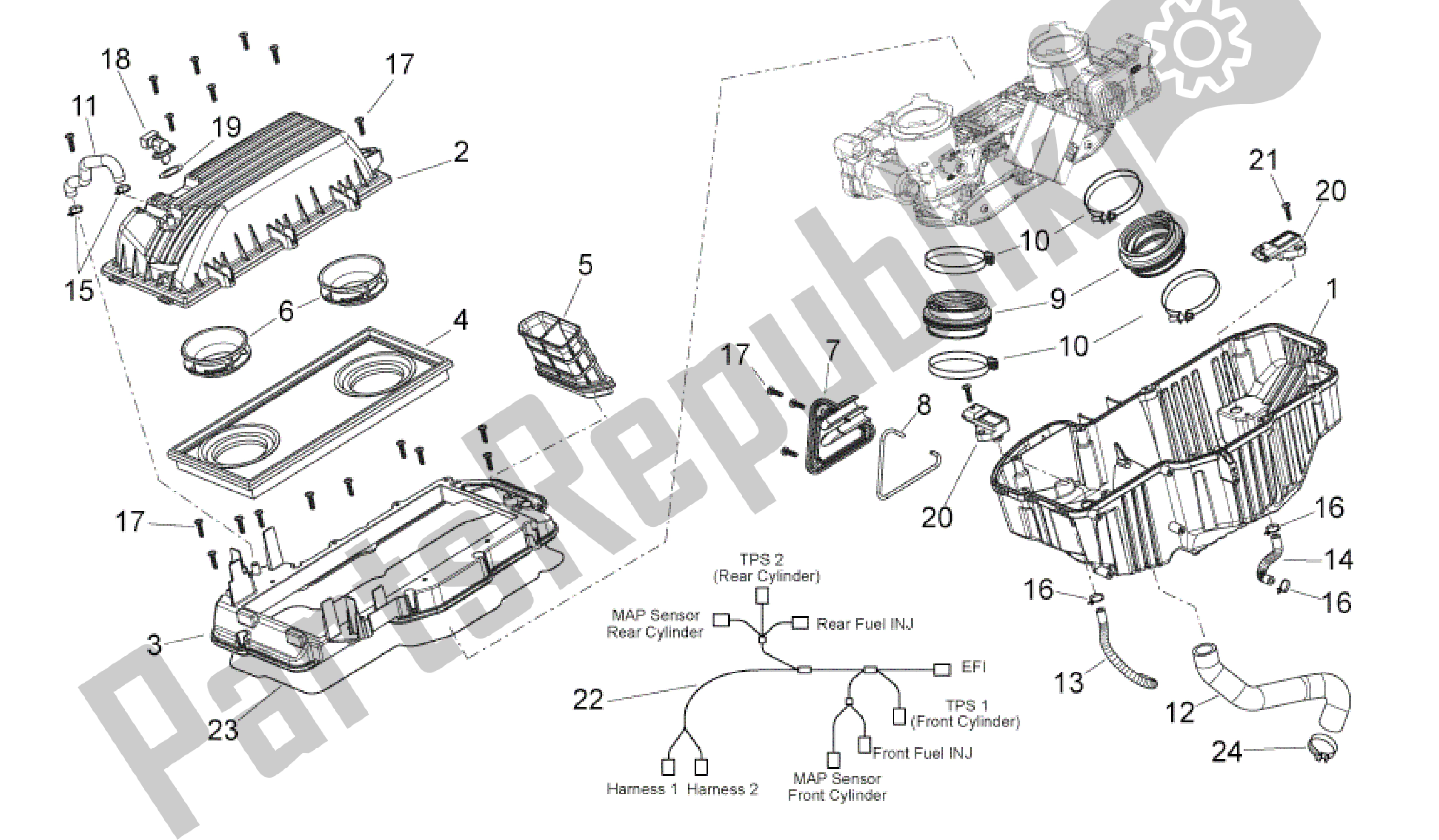 All parts for the Air Box of the Aprilia Shiver 750 2007 - 2009