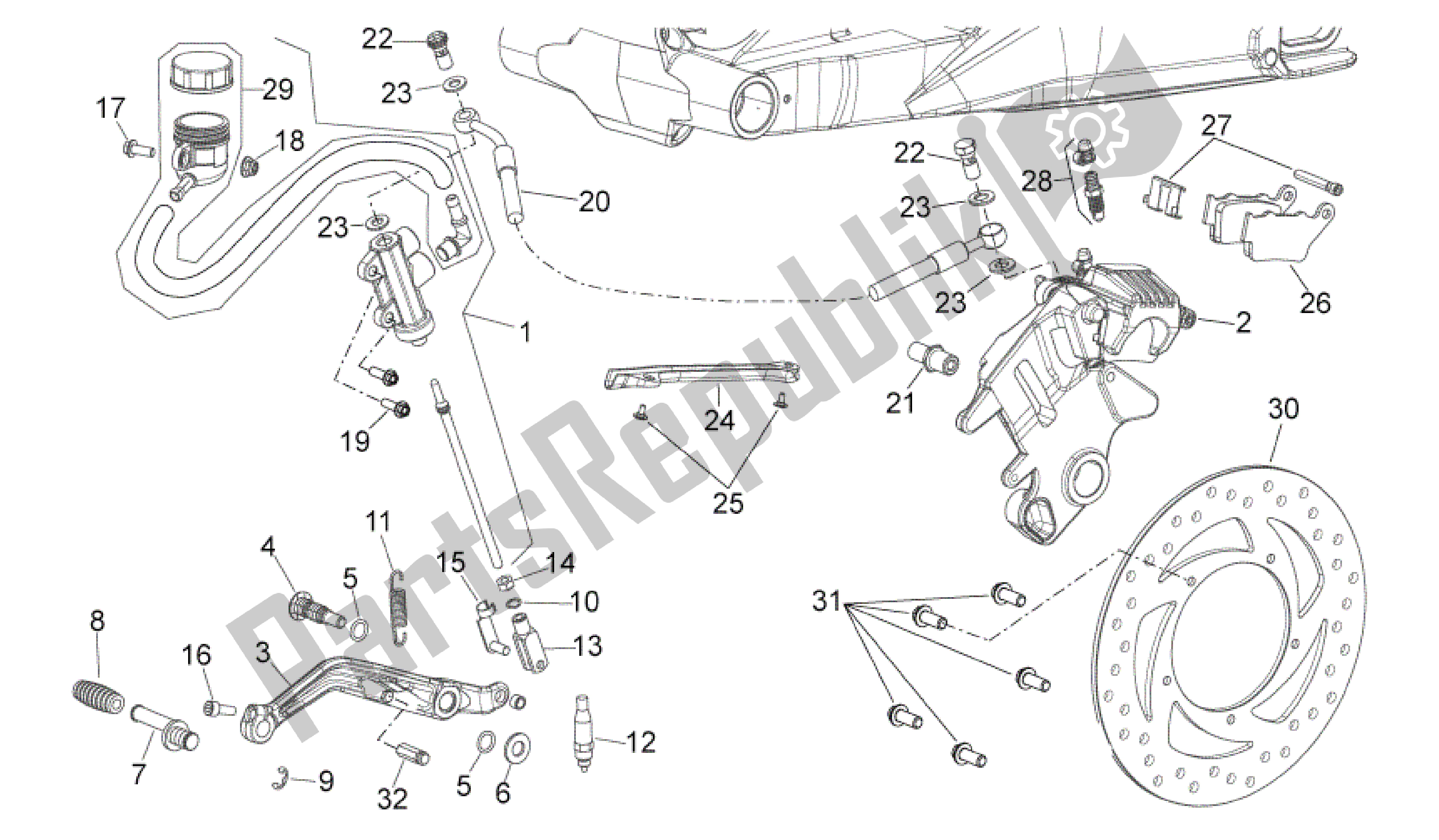Alle onderdelen voor de Achter Remsysteem van de Aprilia Shiver 750 2007 - 2009
