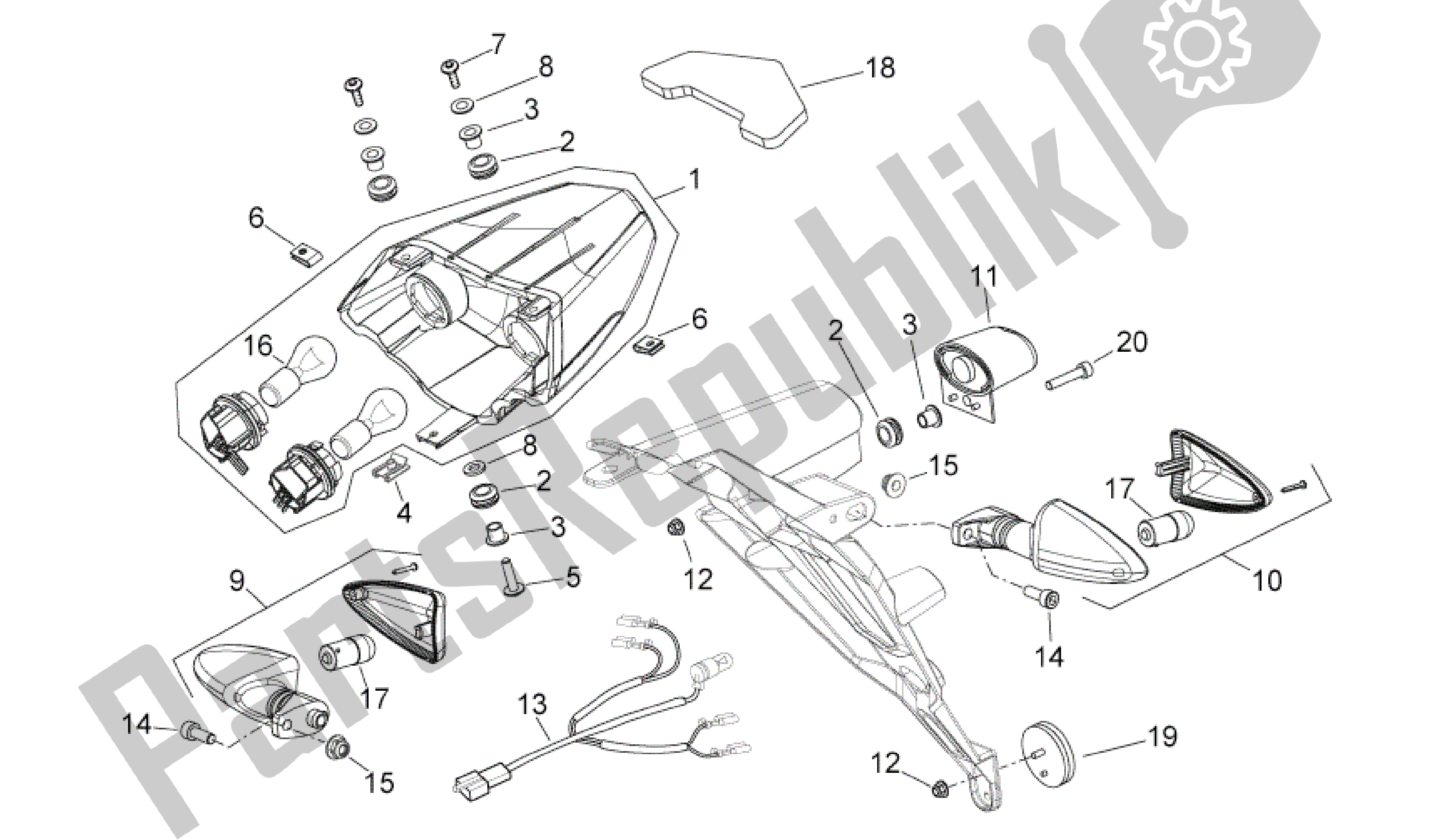 Alle onderdelen voor de Achterlichten van de Aprilia Shiver 750 2007 - 2009