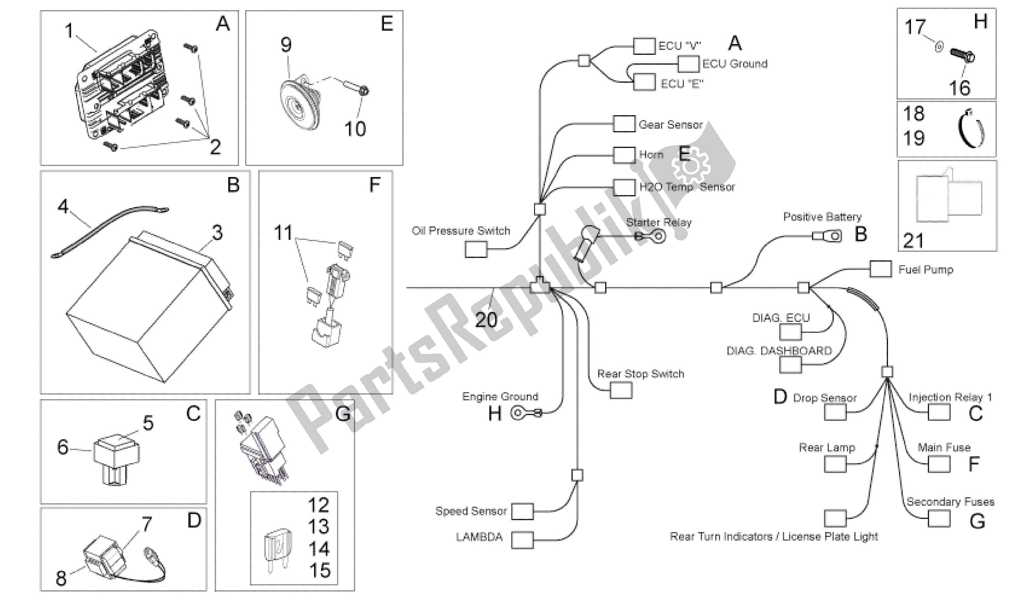 Alle onderdelen voor de Elektrisch Systeem Ii van de Aprilia Shiver 750 2007 - 2009