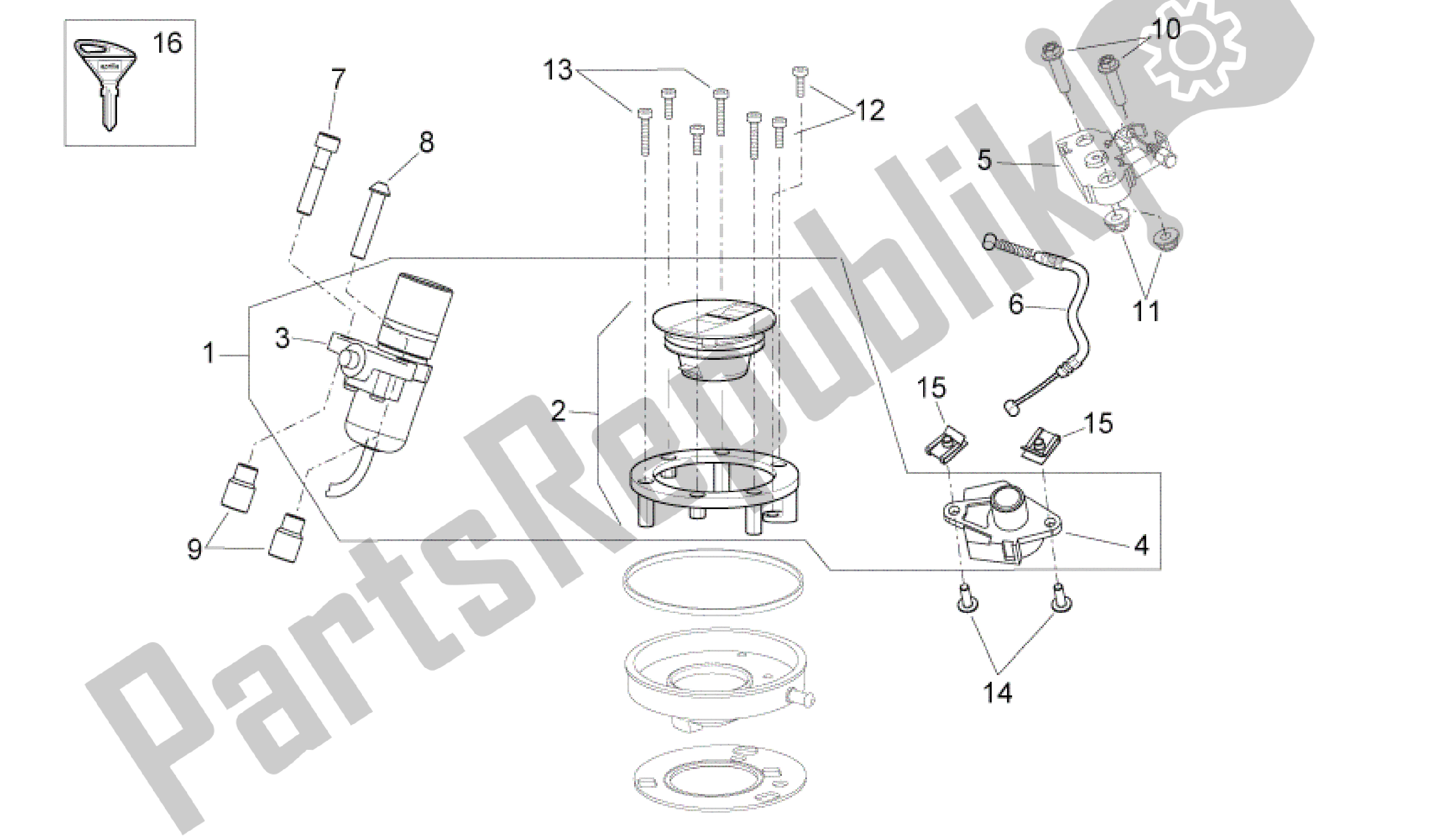 All parts for the Lock Hardware Kit of the Aprilia Shiver 750 2007 - 2009