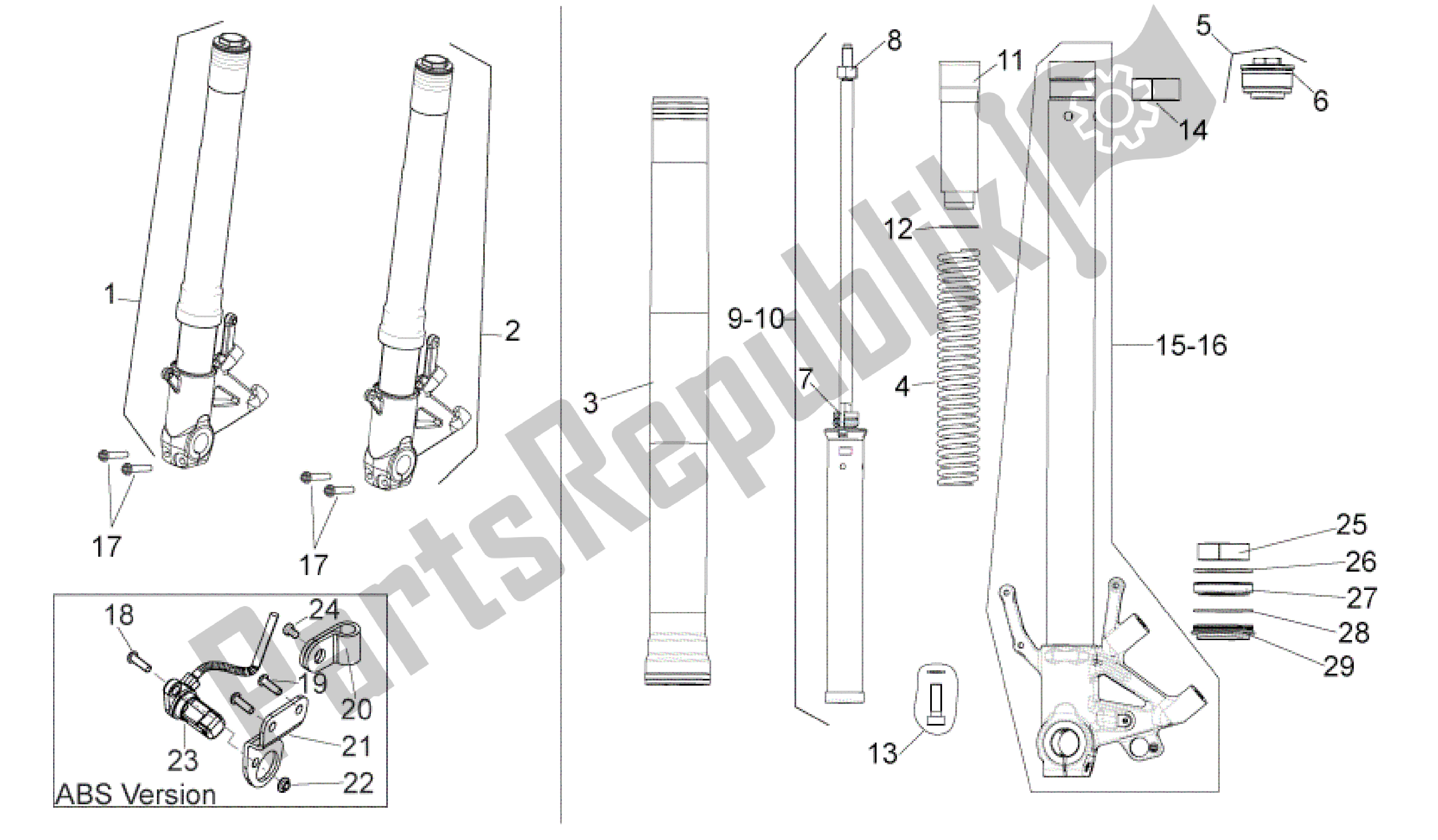 All parts for the Fron Fork Ii of the Aprilia Shiver 750 2007 - 2009