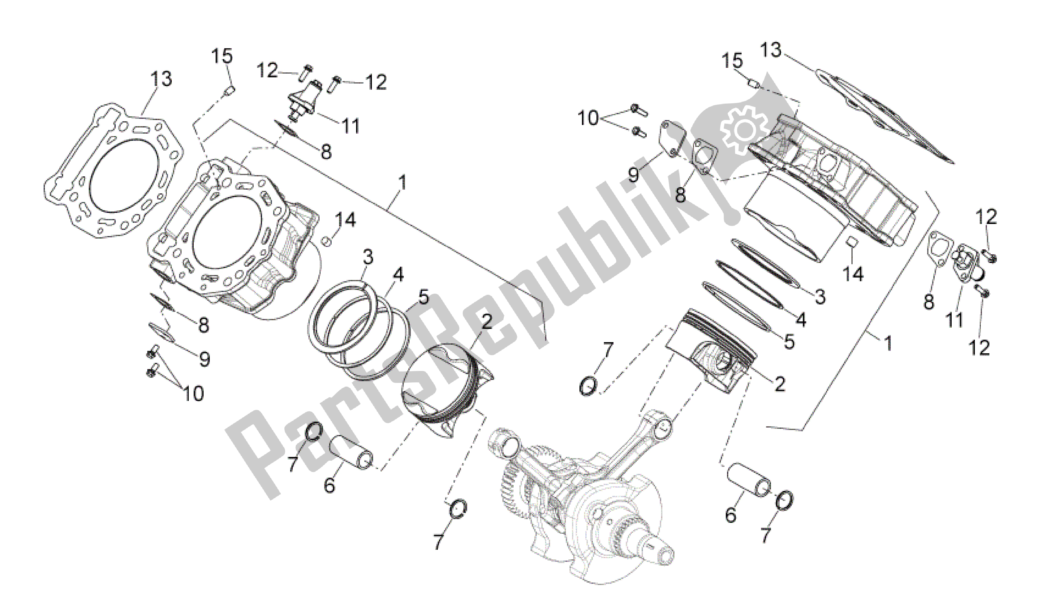 Alle onderdelen voor de Cilinder Met Zuiger van de Aprilia Shiver 750 2007 - 2009