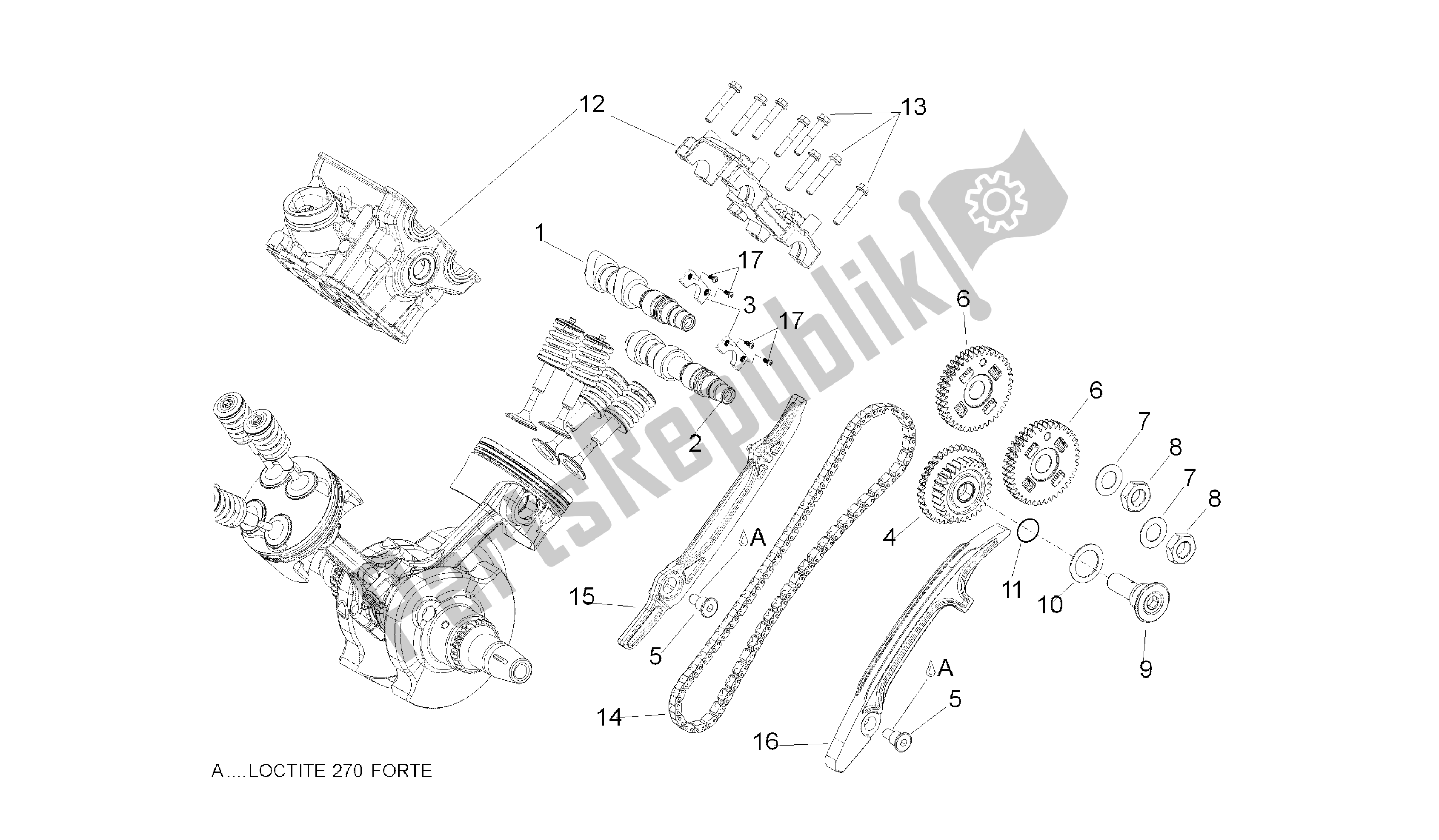 Todas as partes de Sistema De Cronometragem Do Cilindro Traseiro do Aprilia Shiver 750 2007 - 2009