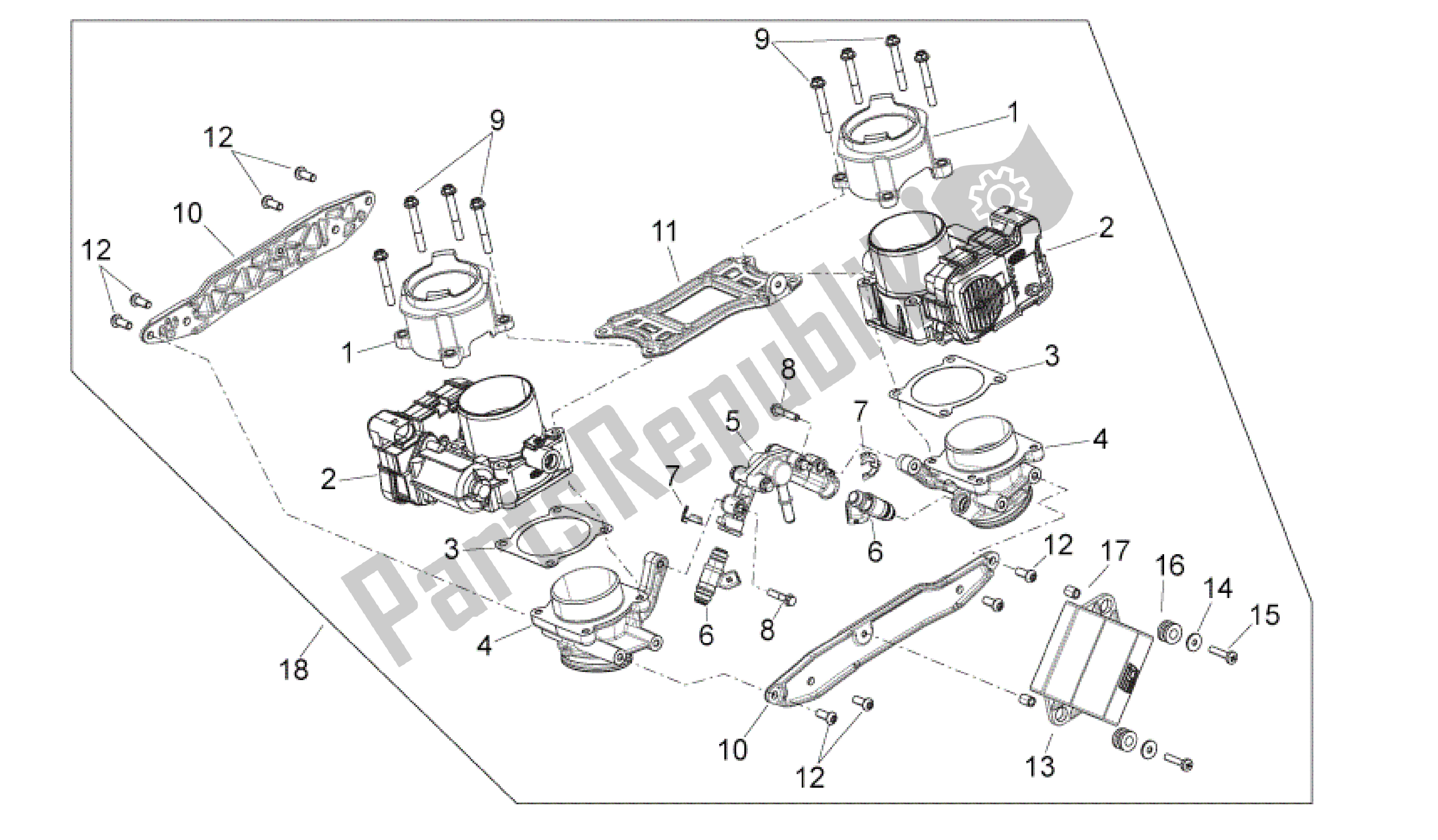 All parts for the Throttle Body of the Aprilia Shiver 750 2007 - 2009