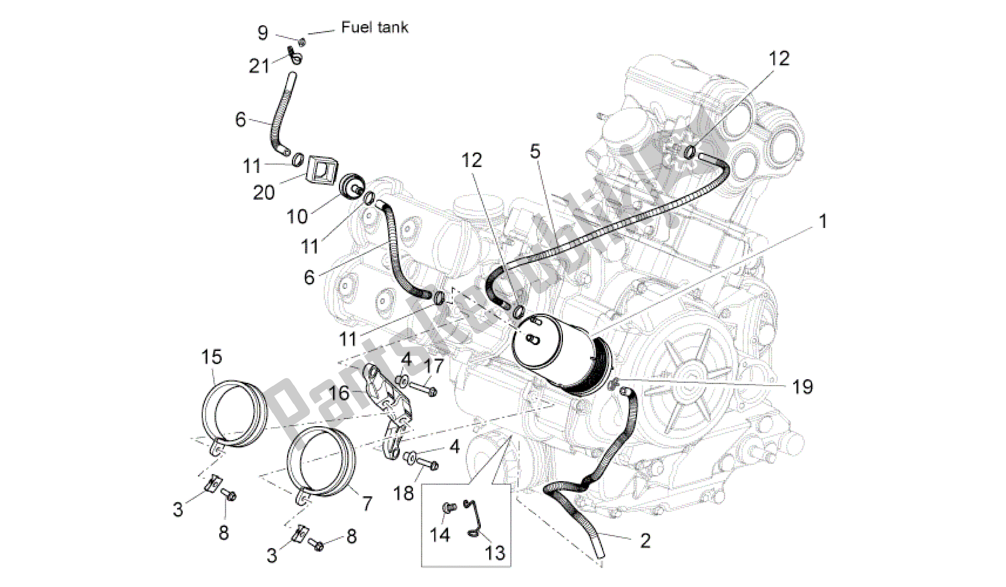 All parts for the Fuel Vapour Recover System of the Aprilia Shiver 750 2007 - 2009