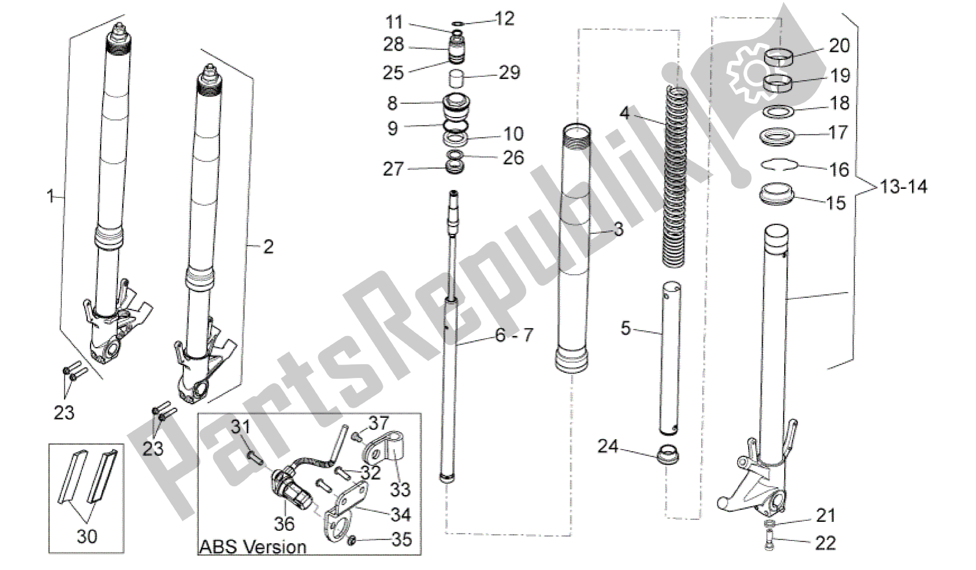 All parts for the Front Fork of the Aprilia Dorsoduro 750 2008 - 2011