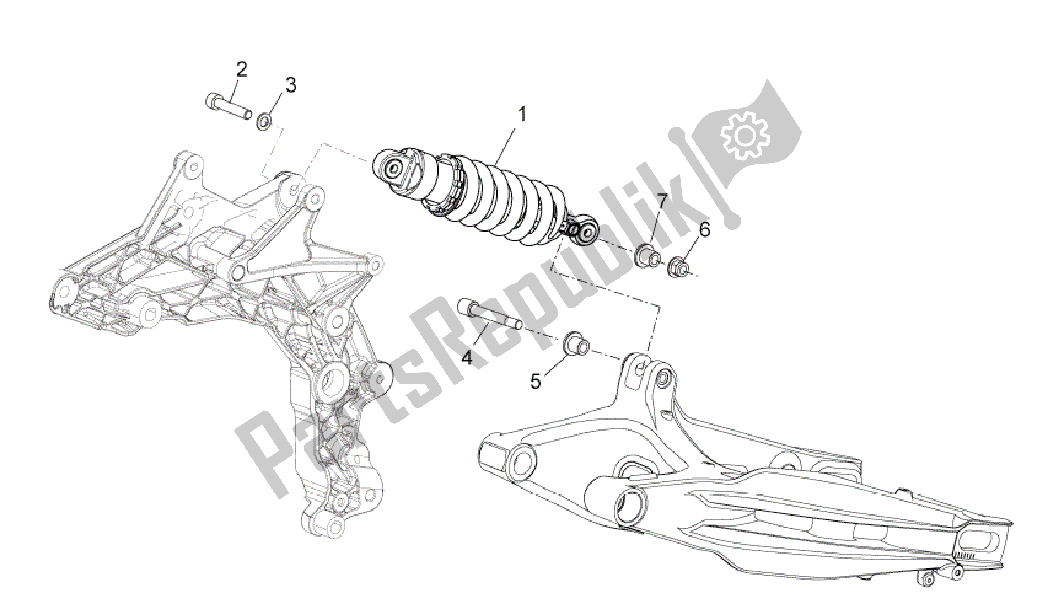 All parts for the Rear Shock Absorber of the Aprilia Dorsoduro 750 2008 - 2011